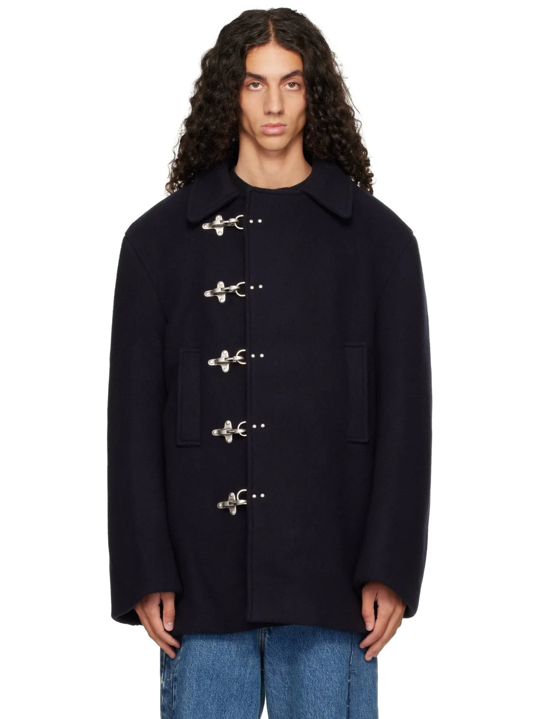 Navy Fireman Hooks Caban Jacket - 1