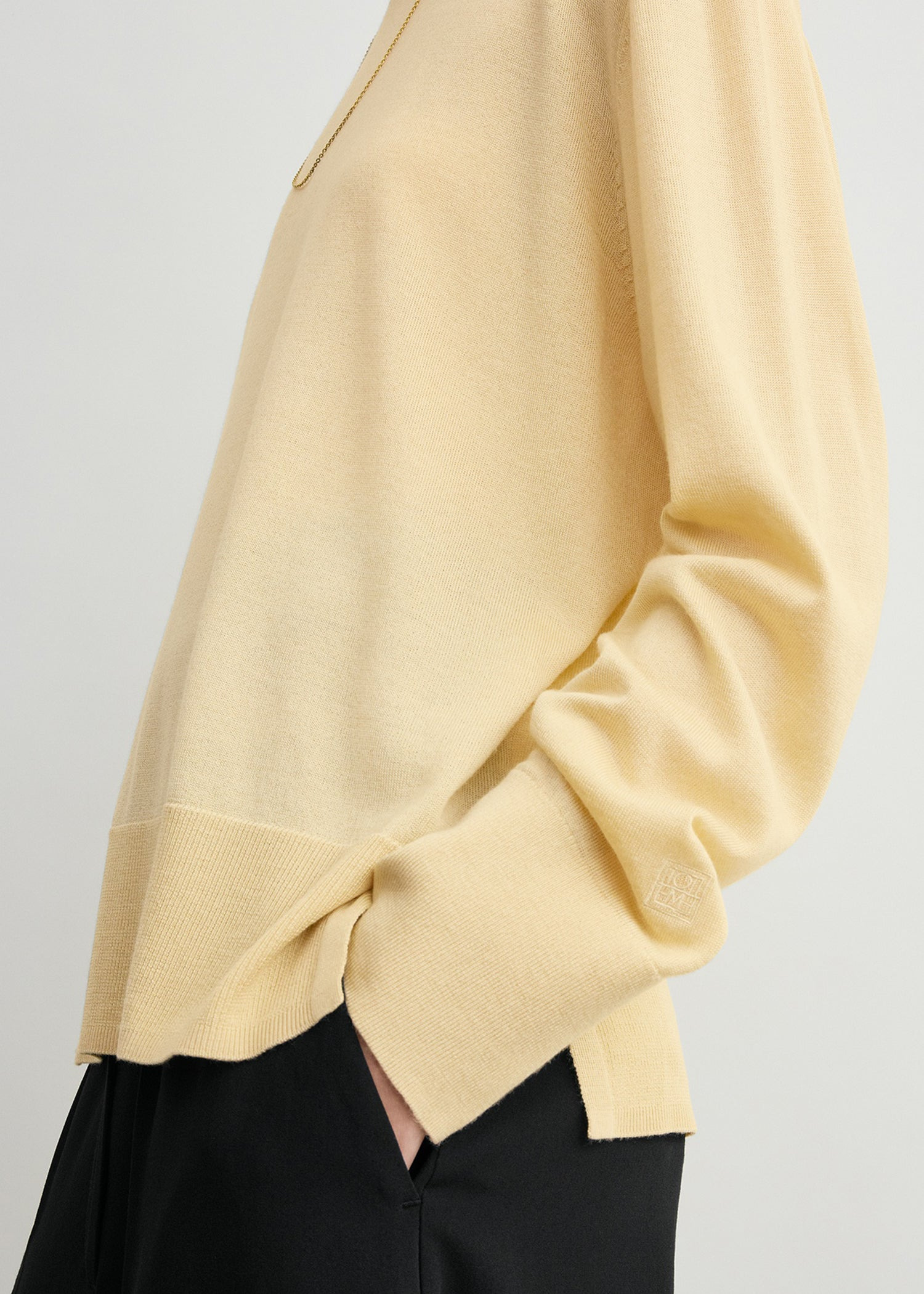 Crew-neck wool silk knit champagne - 5