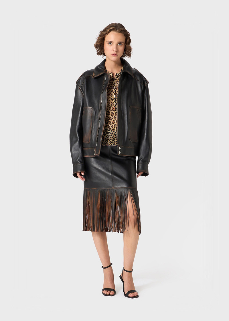 Blumarine SHORT SLEEVE RIBBED TOP WITH ANIMALIER PRINT outlook