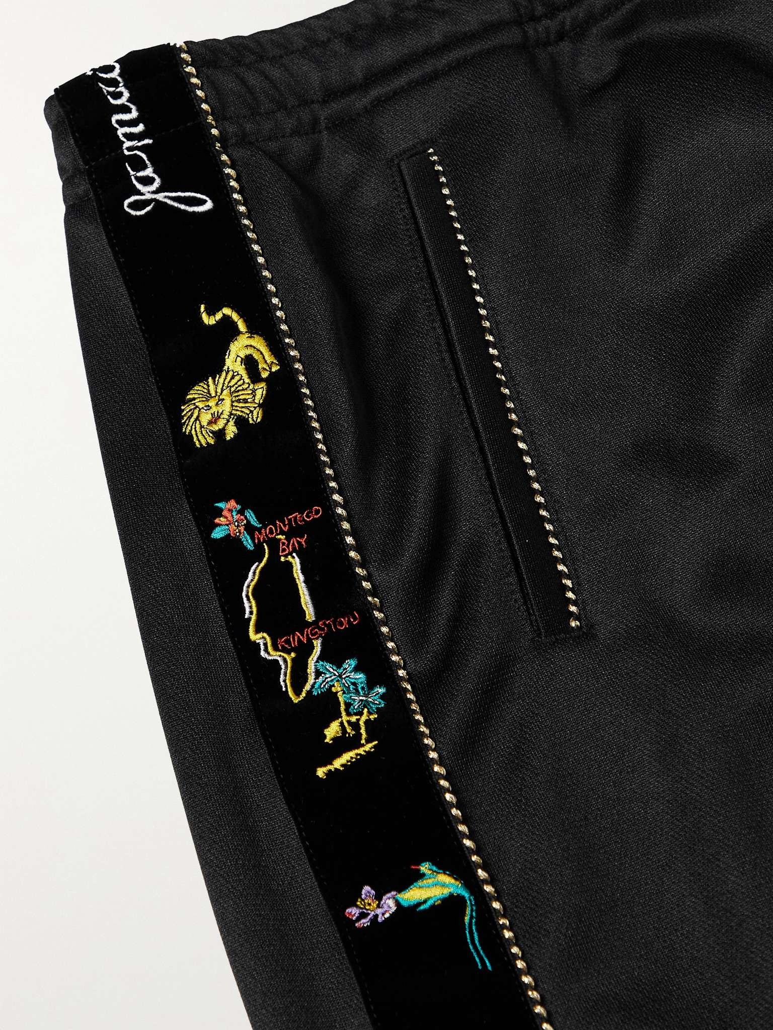 Wide-Leg Embroidered Velvet-Trimmed Tech-Jersey Track Pants - 5