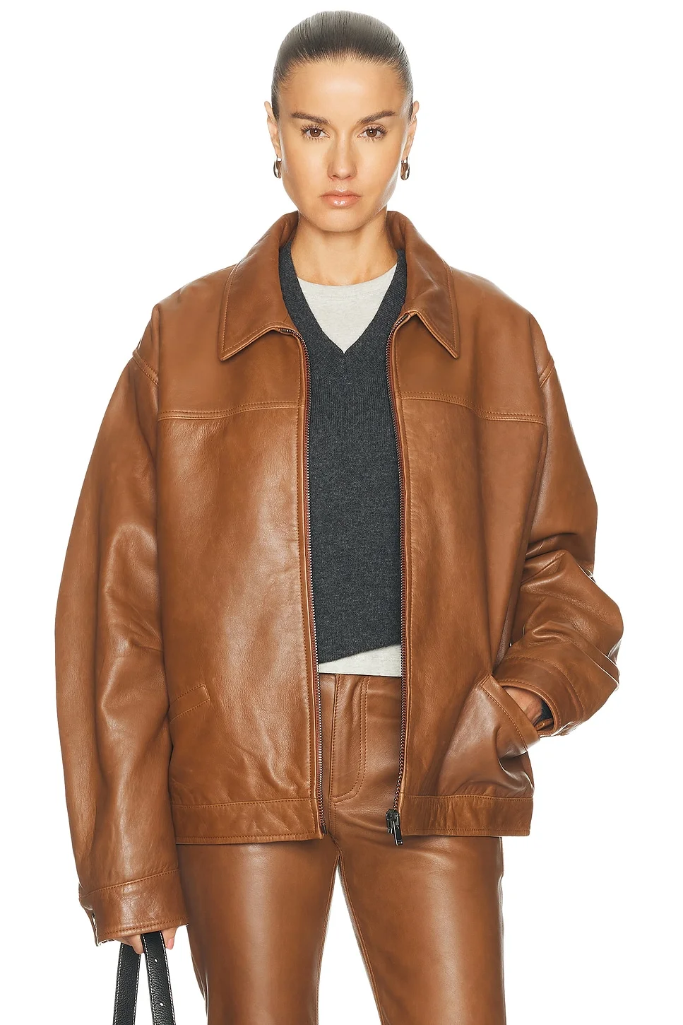 Jocelyn Cropped Silky Leather Jacket - 1