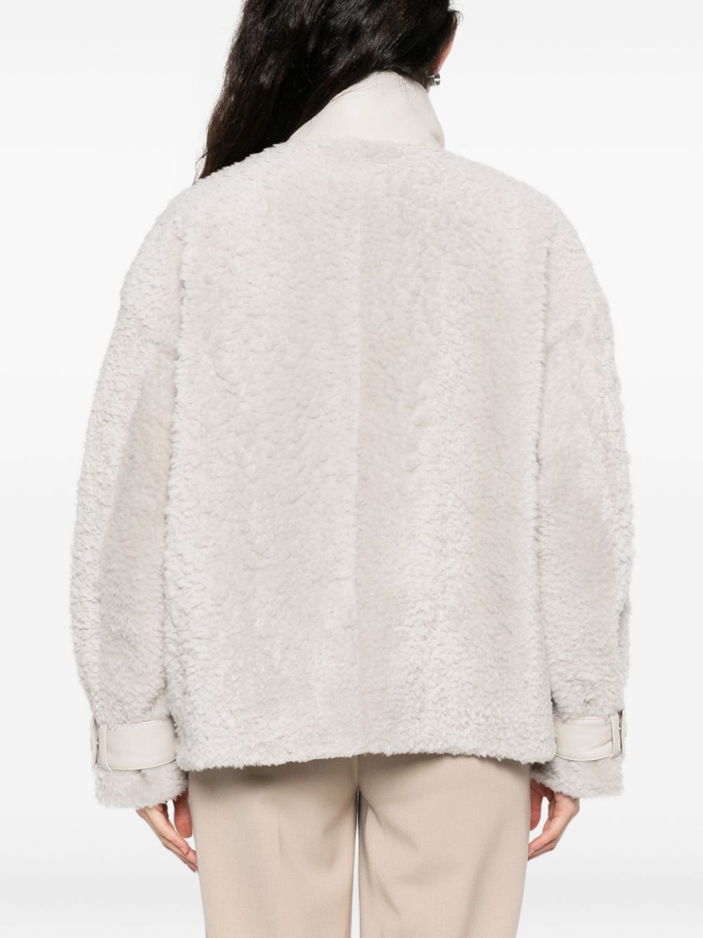 patch-pocket shearling jacket - 4