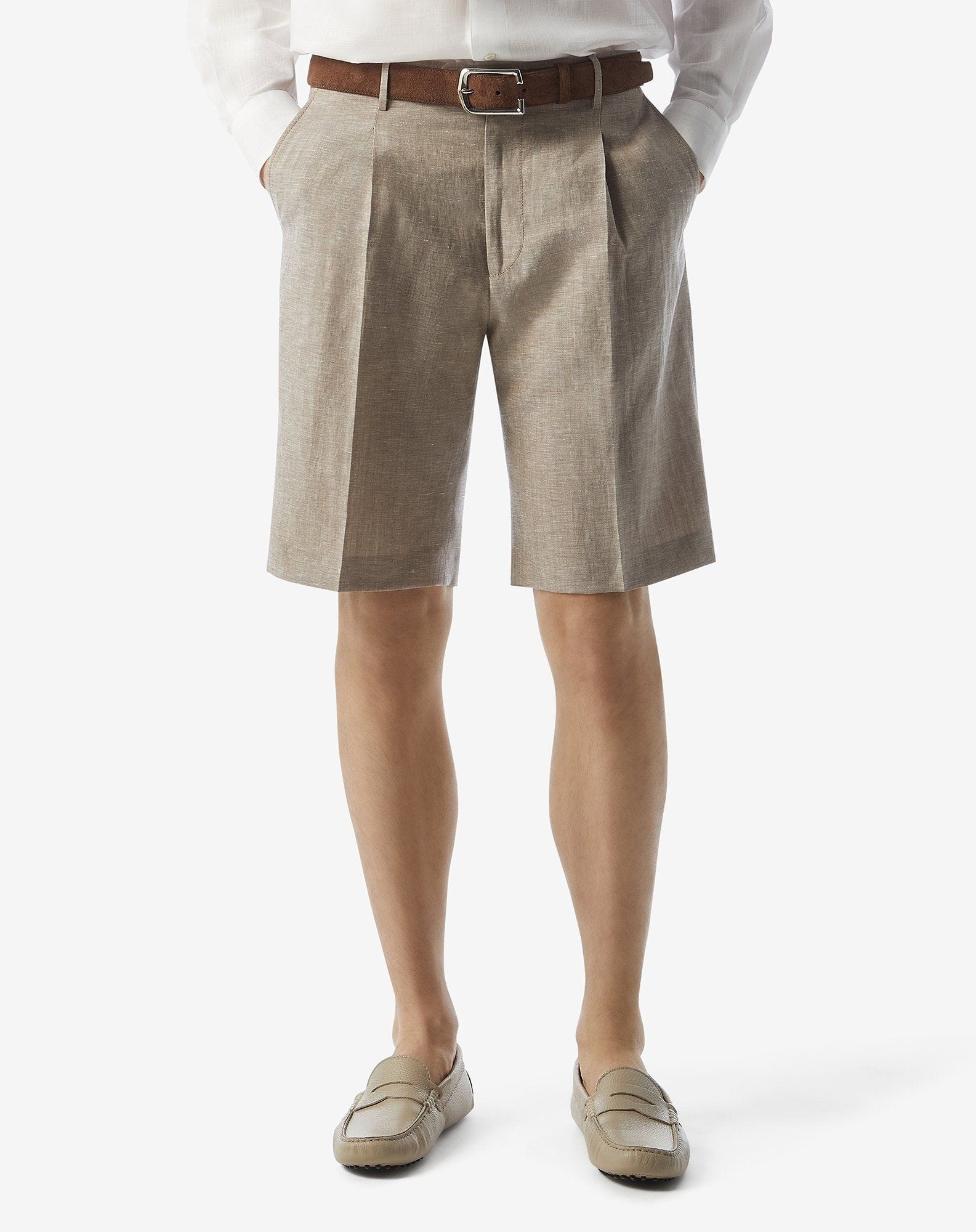 Brown wool and linen Bermuda shorts - 3