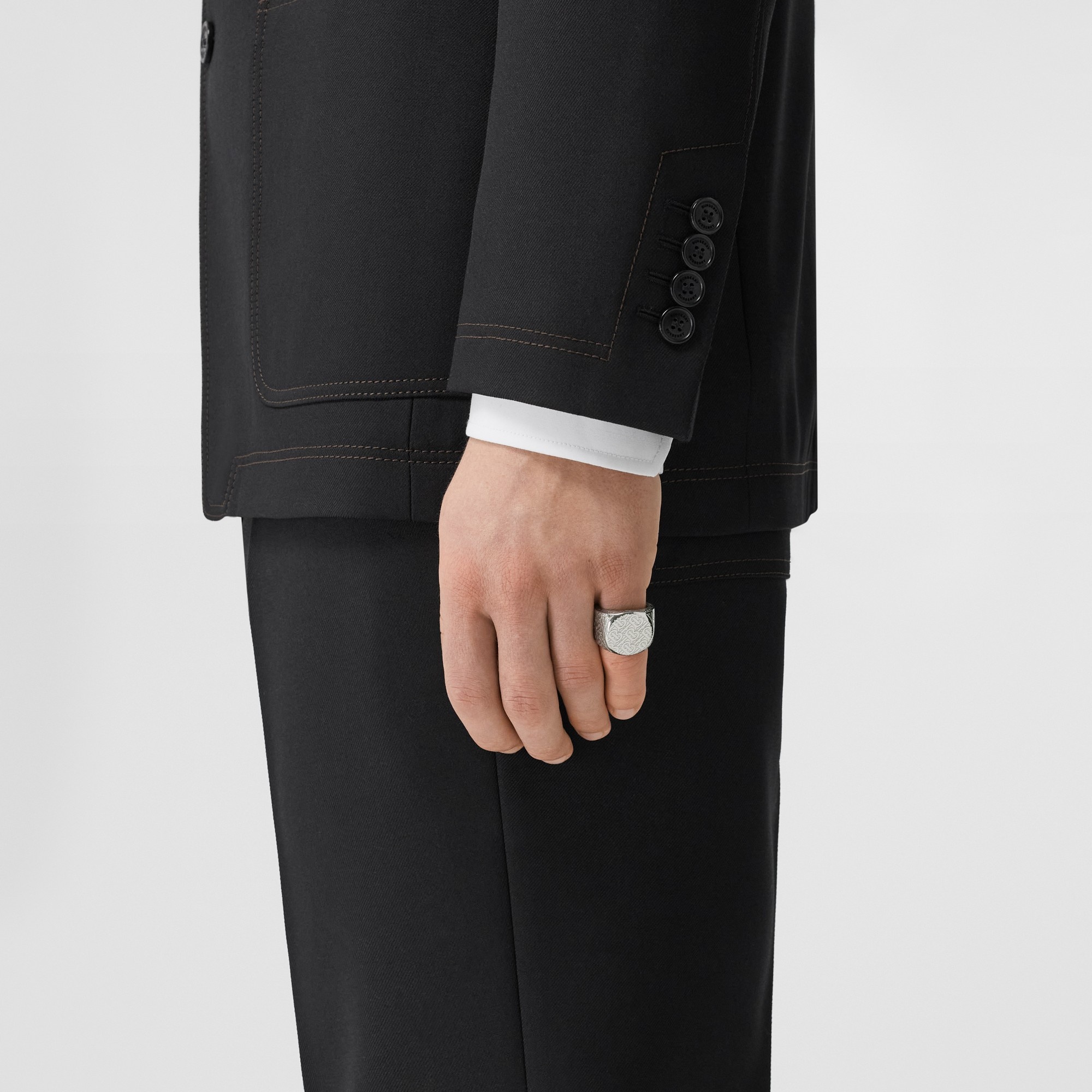 Monogram Motif Palladium-plated Signet Ring - 2