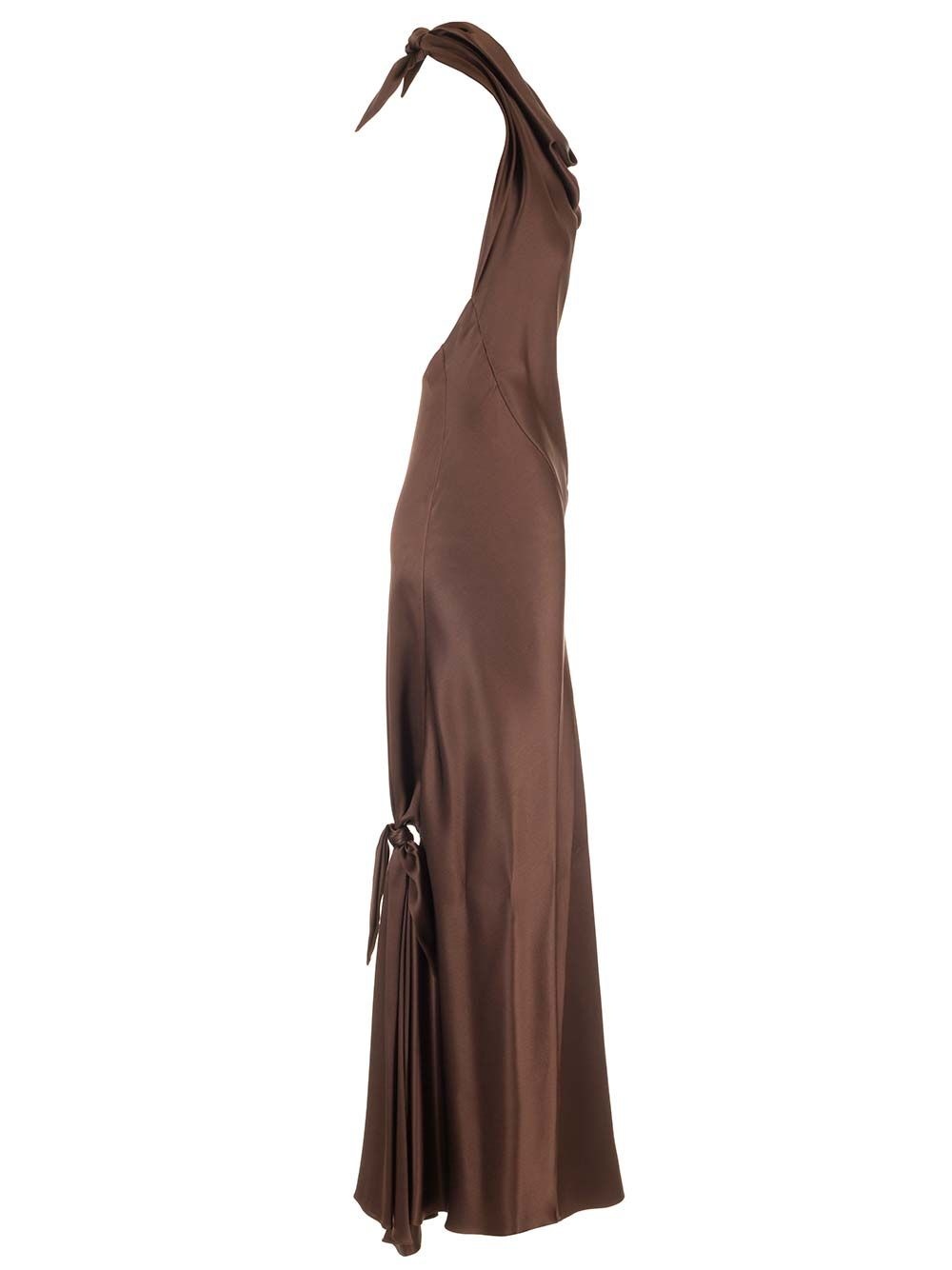 Long Scarf Dress In Silk Satin Dresses Brown - 3