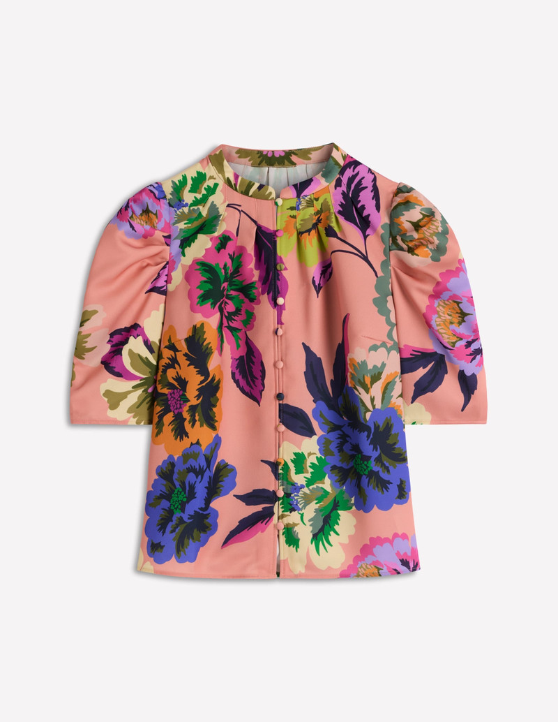 Pleated Mutton Sleeve Top-Multi, Opulent Blossom 1