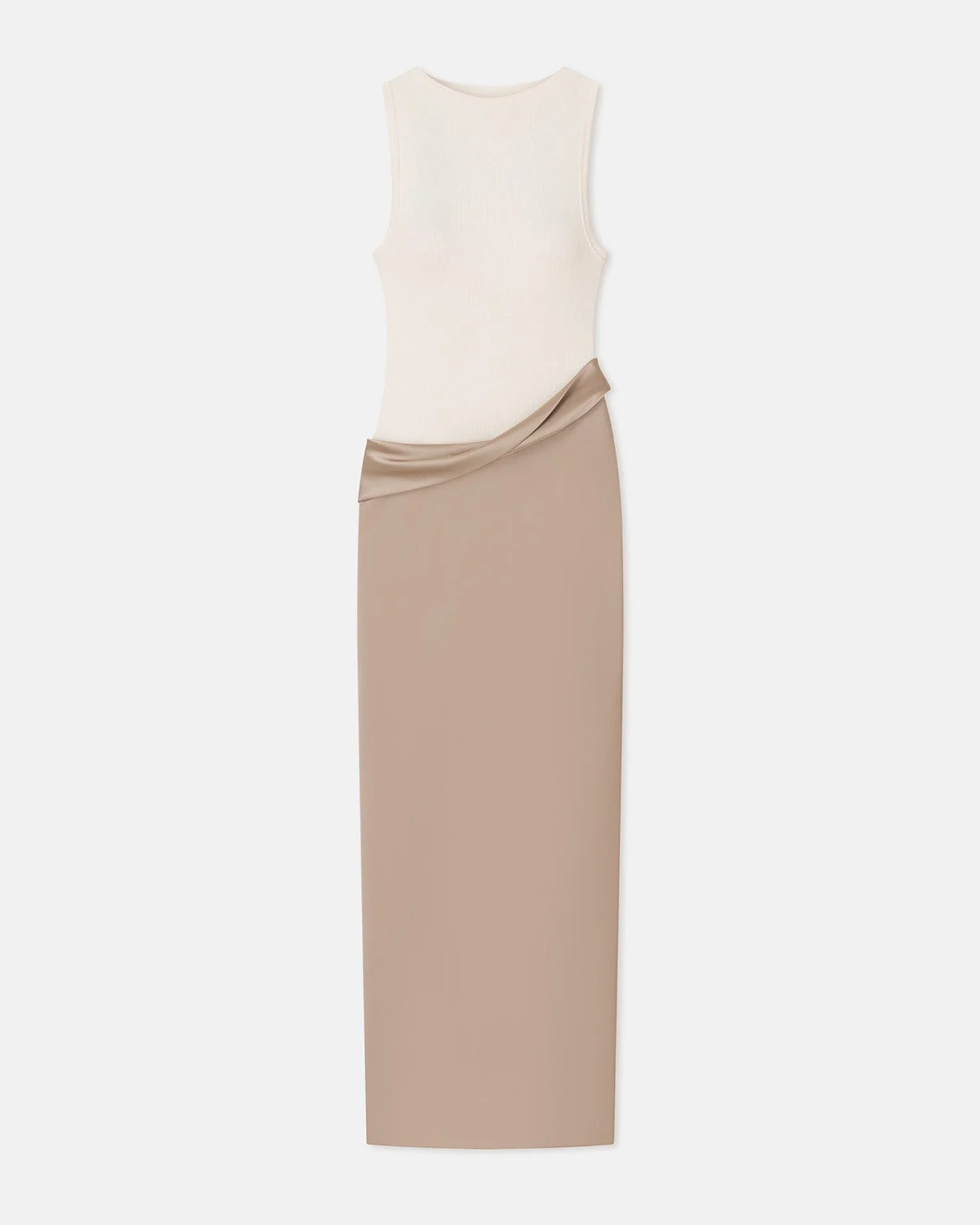 Ribbed Jersey and Slip Satin Dress - 1