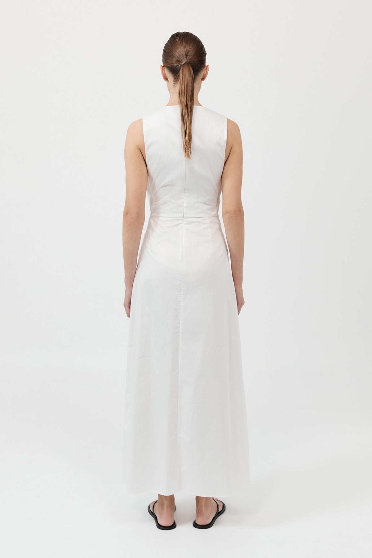 Cotton Gathered Dress - White - 6