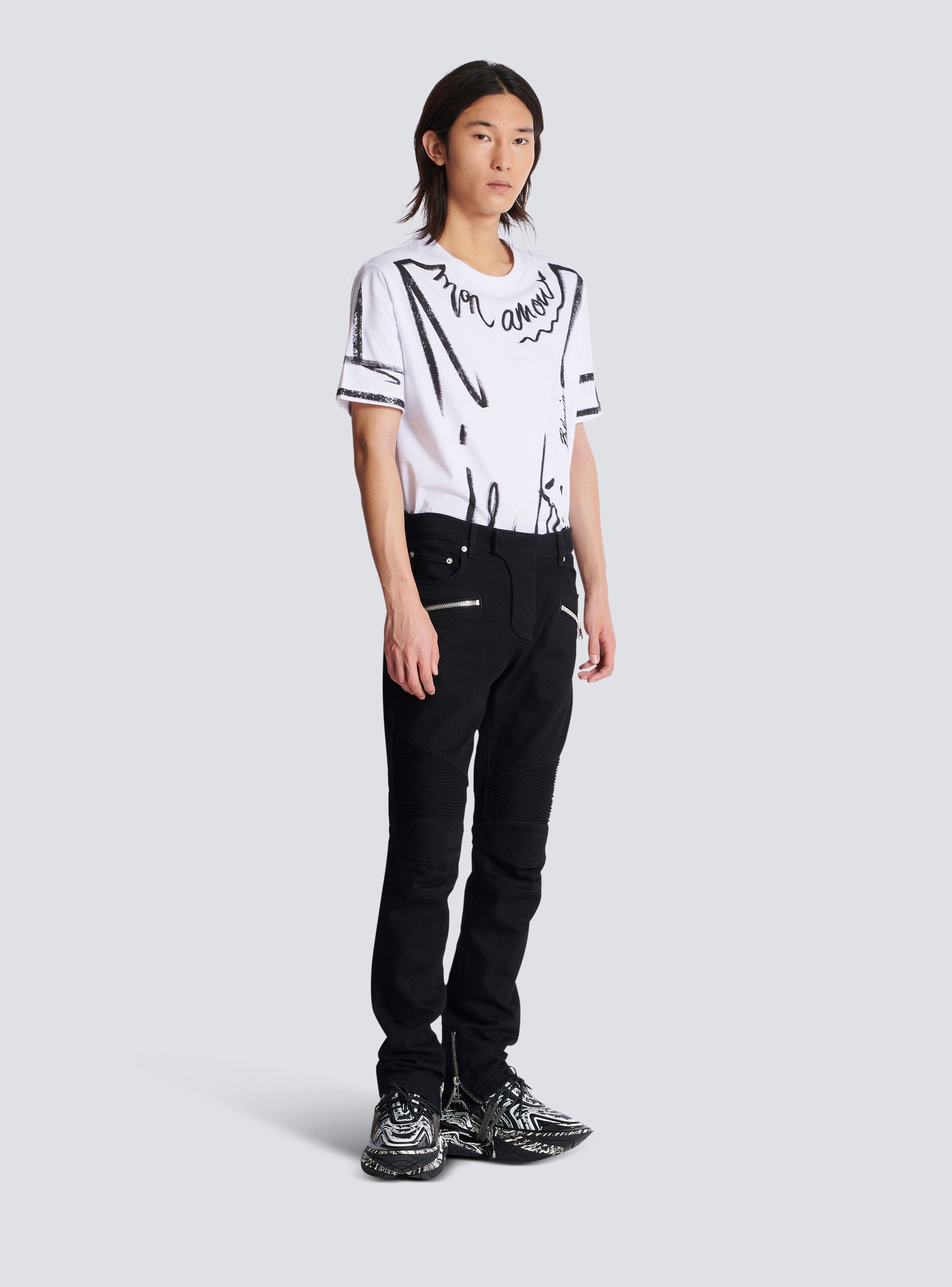 Slim-fit biker jeans in black denim - 3