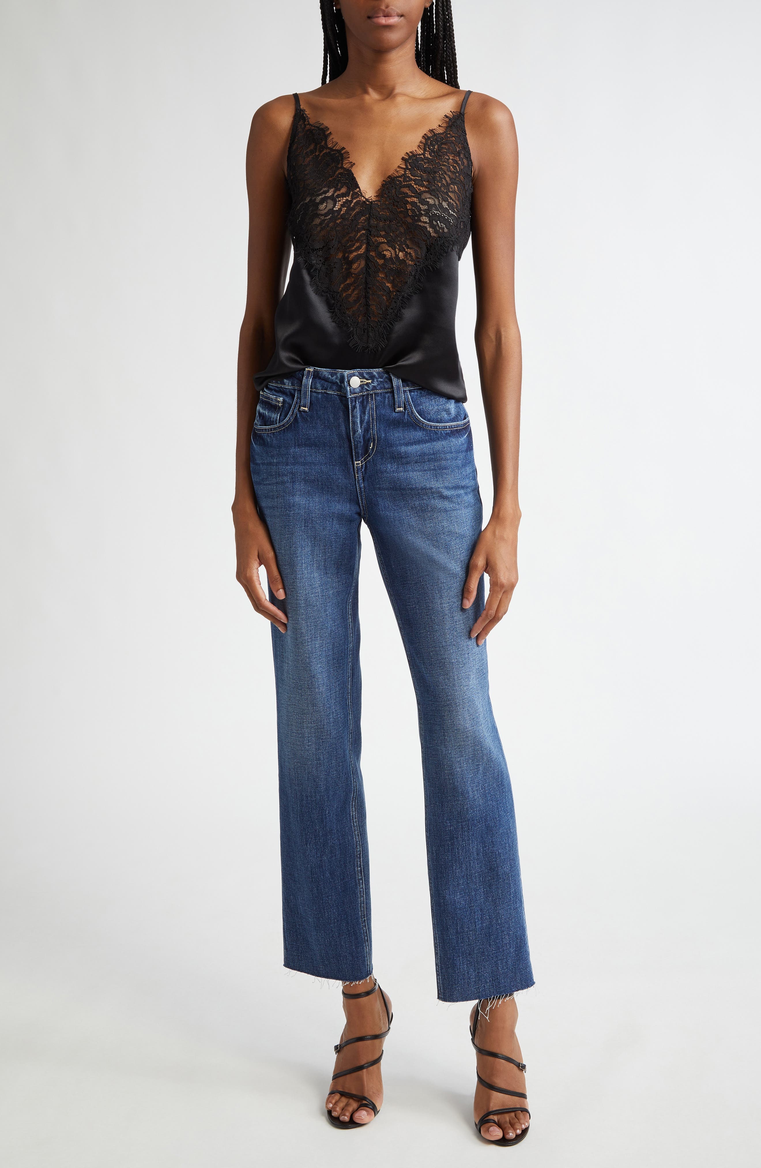 L'AGENCE Priya Lace Silk Camisole in Black at Nordstrom - 2