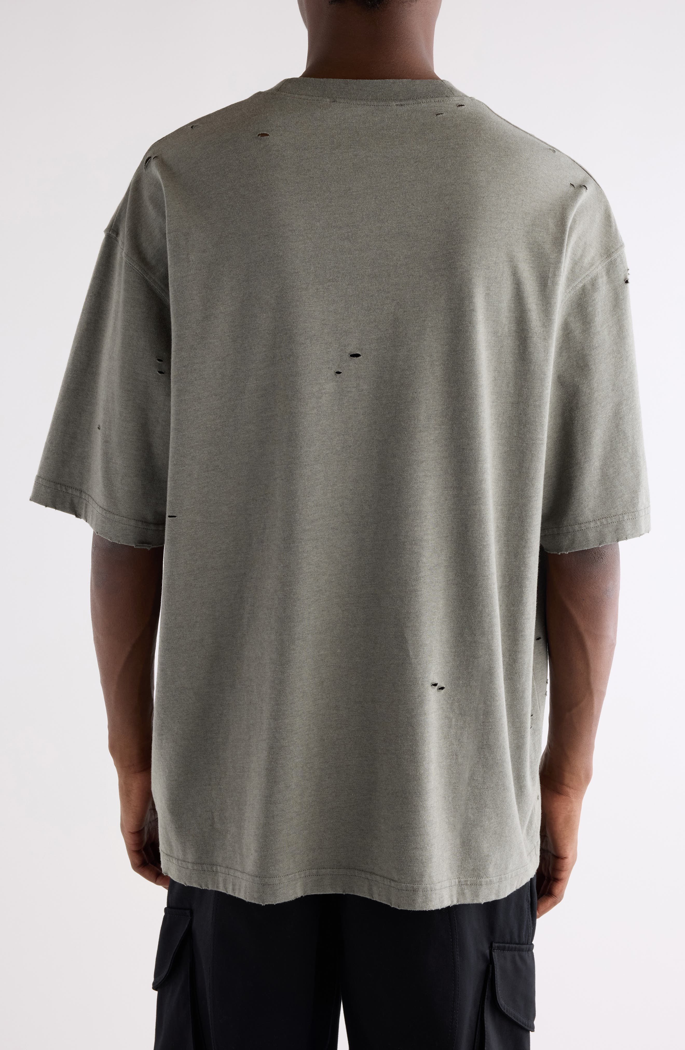Acne Studios Oversize Ripped Logo Graphic T-Shirt in Moss Green at Nordstrom - 3