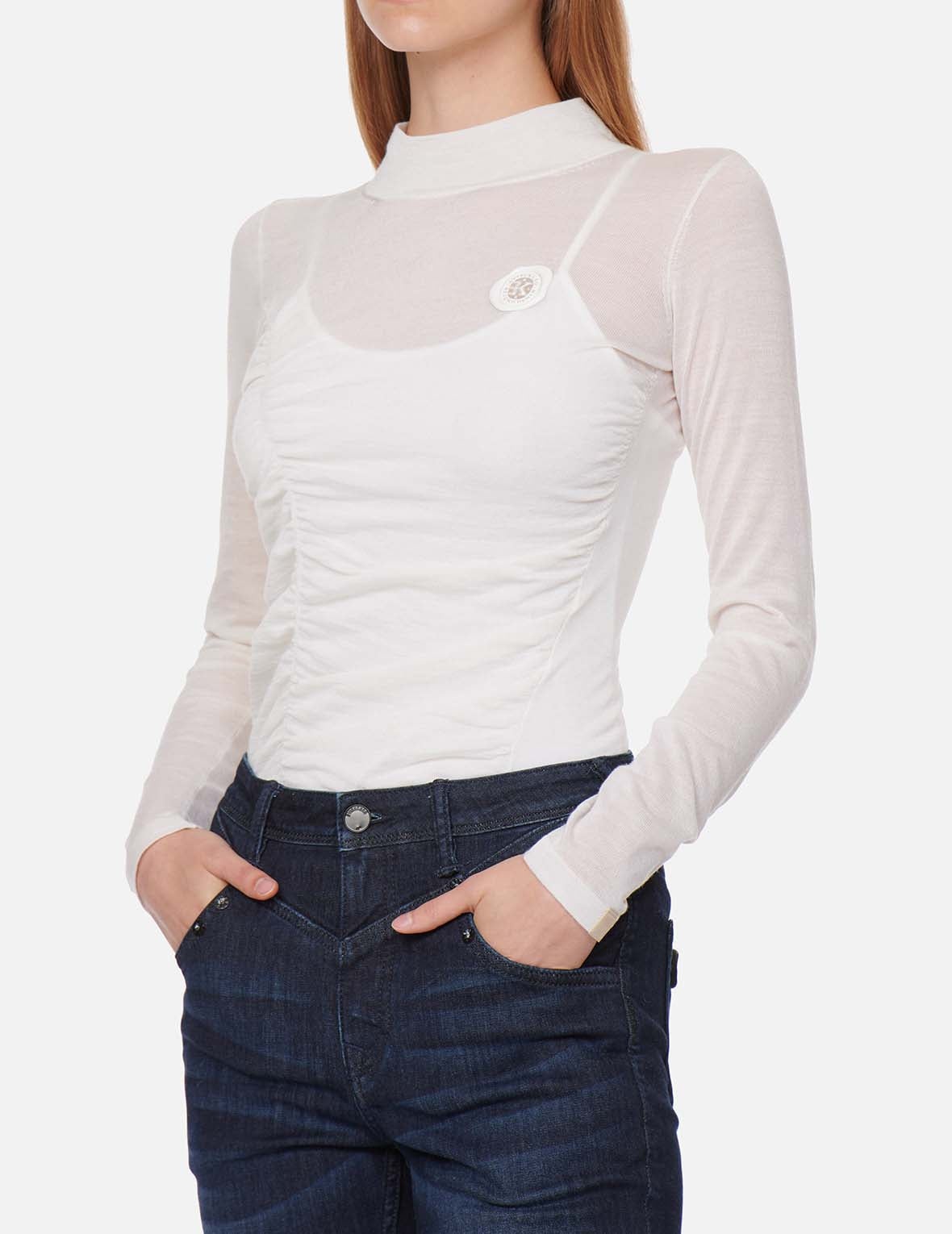 Ruched Front High Neck Knit Top - 3