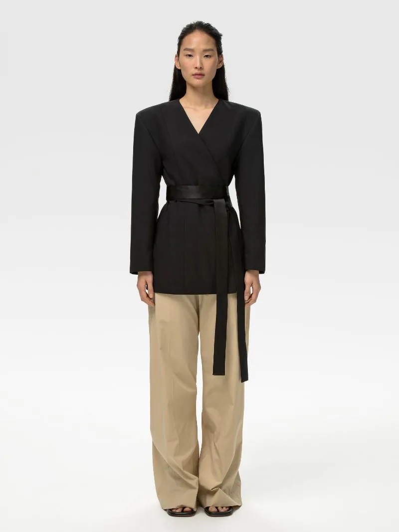 WAIST TIE WOOL BLAZER - 4