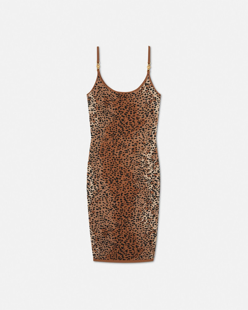 Leopard Jacquard Fitted Knit Midi Dress 1