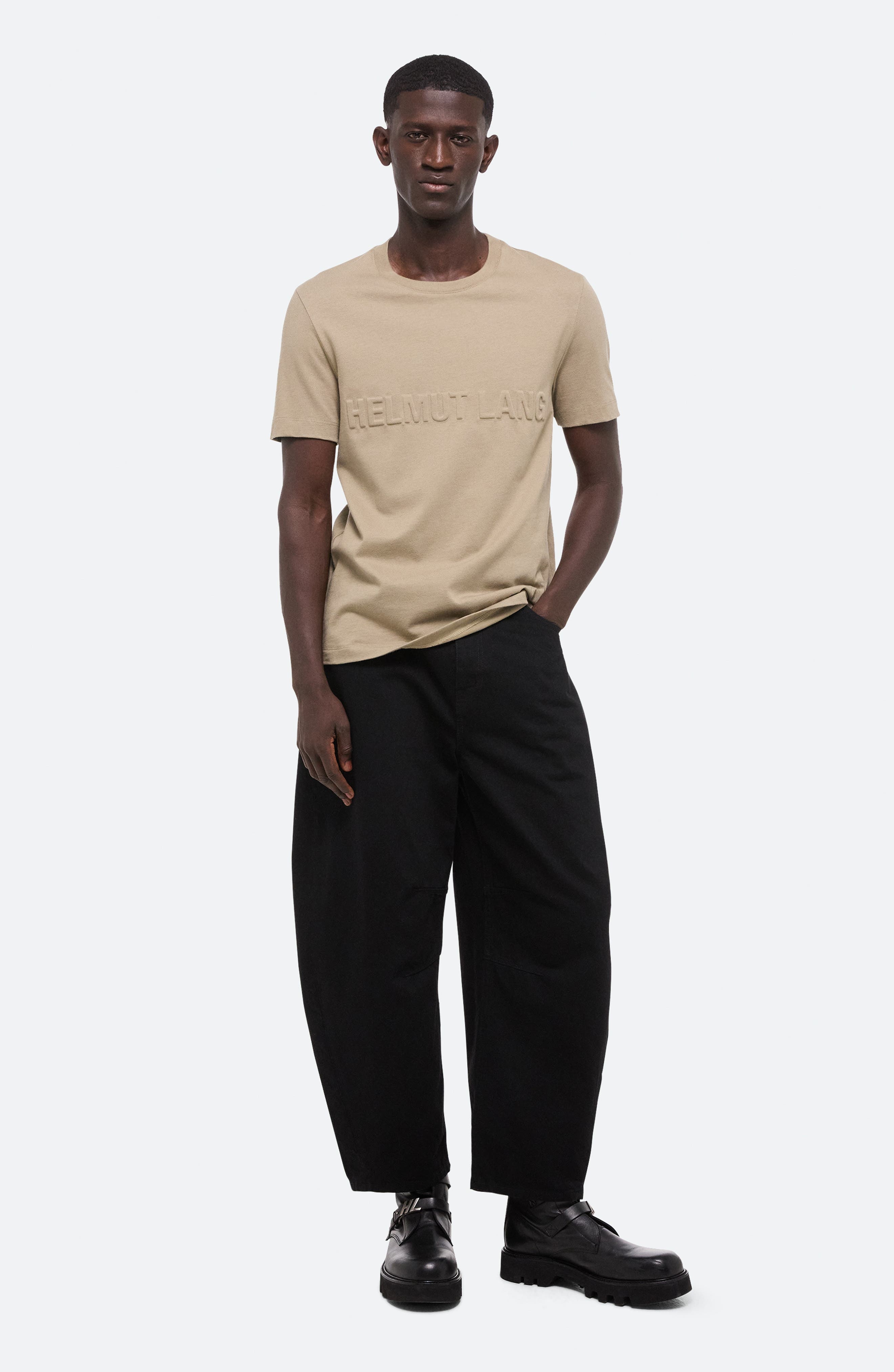 Helmut Lang Embossed Logo T-Shirt in Khaki - 5