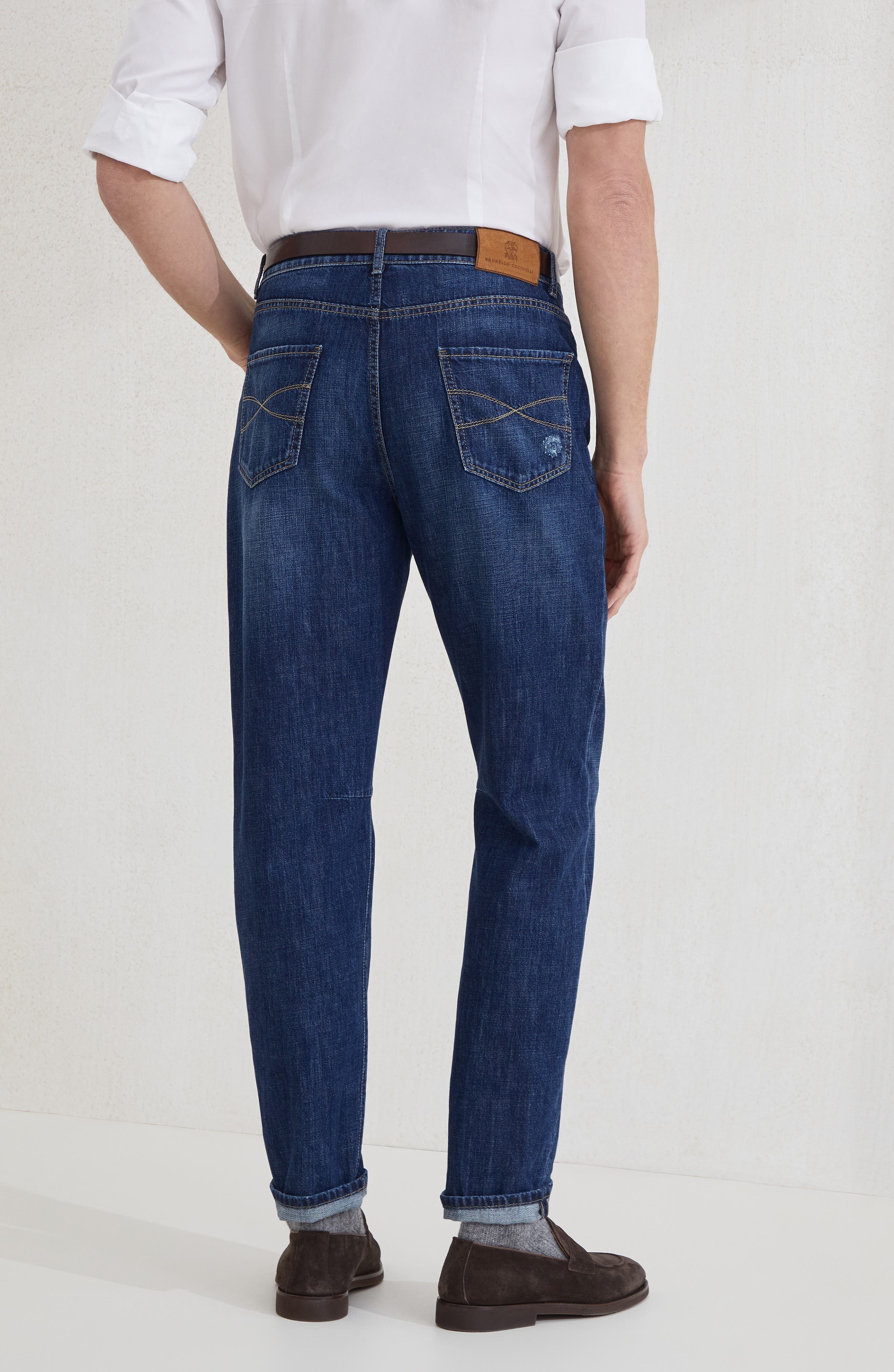 Brunello Cucinelli Leisure fit five-pocket trousers in Dark Denim at Nordstrom - 3