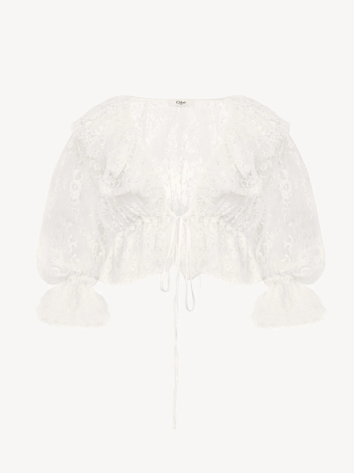 CROPPED V-NECK RUFFLE TOP IN LACE - 1