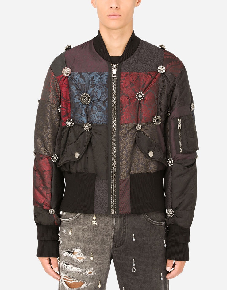 Wool jacquard and cotton patchwork jacket - 1