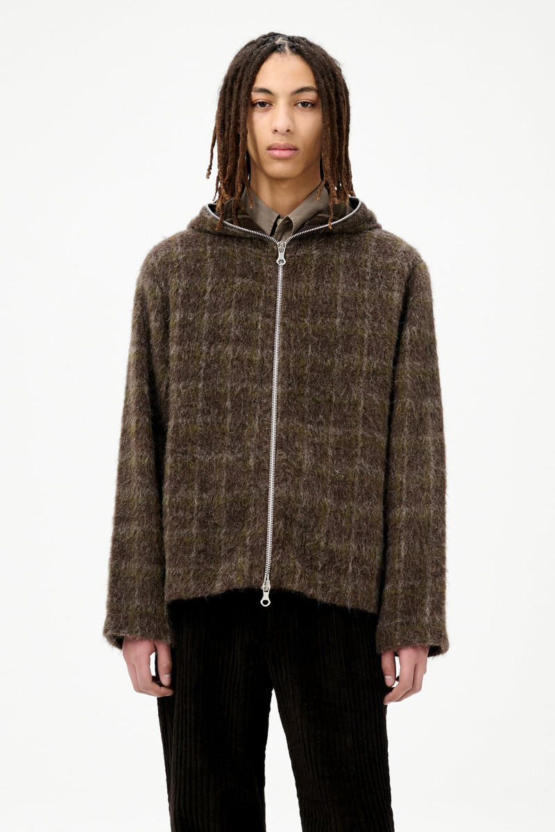Full Zip Hood Dorf Check Hairy Wool 3