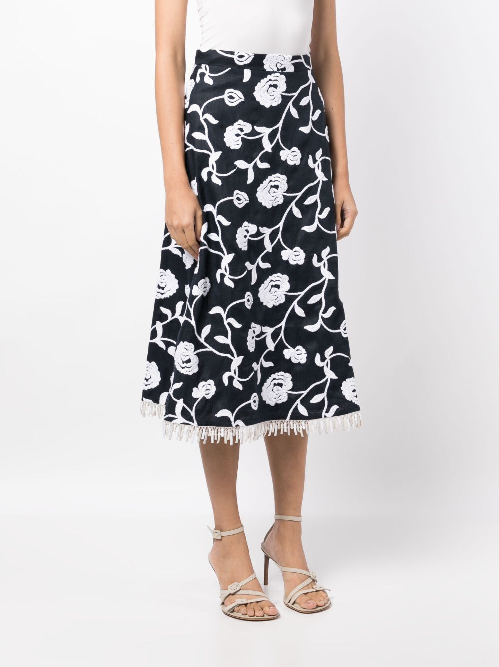 floral-embroidered A-line midi skirt - 3