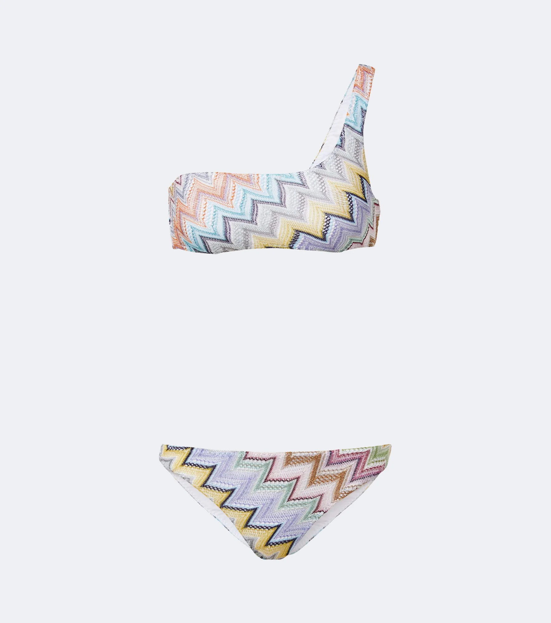 Zigzag one-shoulder lamé bikini - 1