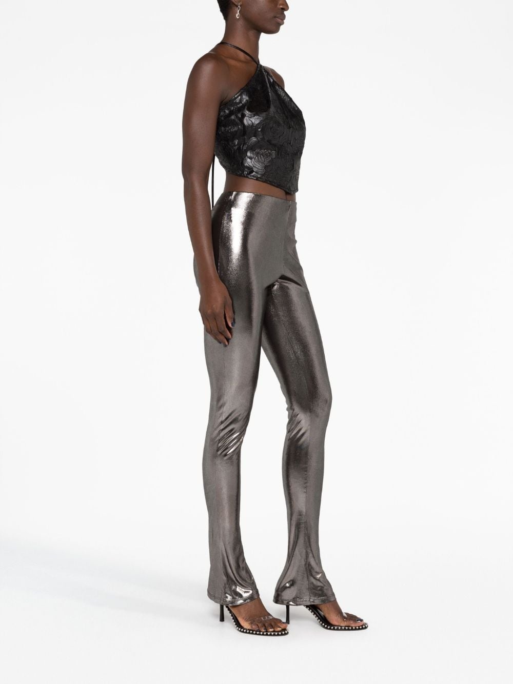laminated-finish high-waisted trousers - 6