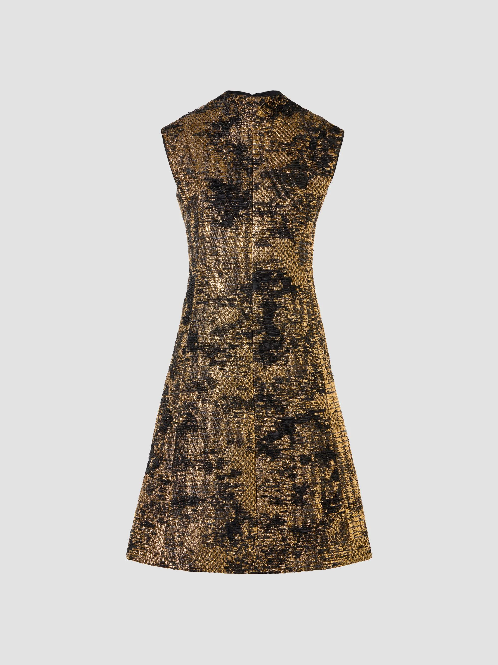 Women's Textured Metallic Jacquard A-Line Dress - Gold Black - 1