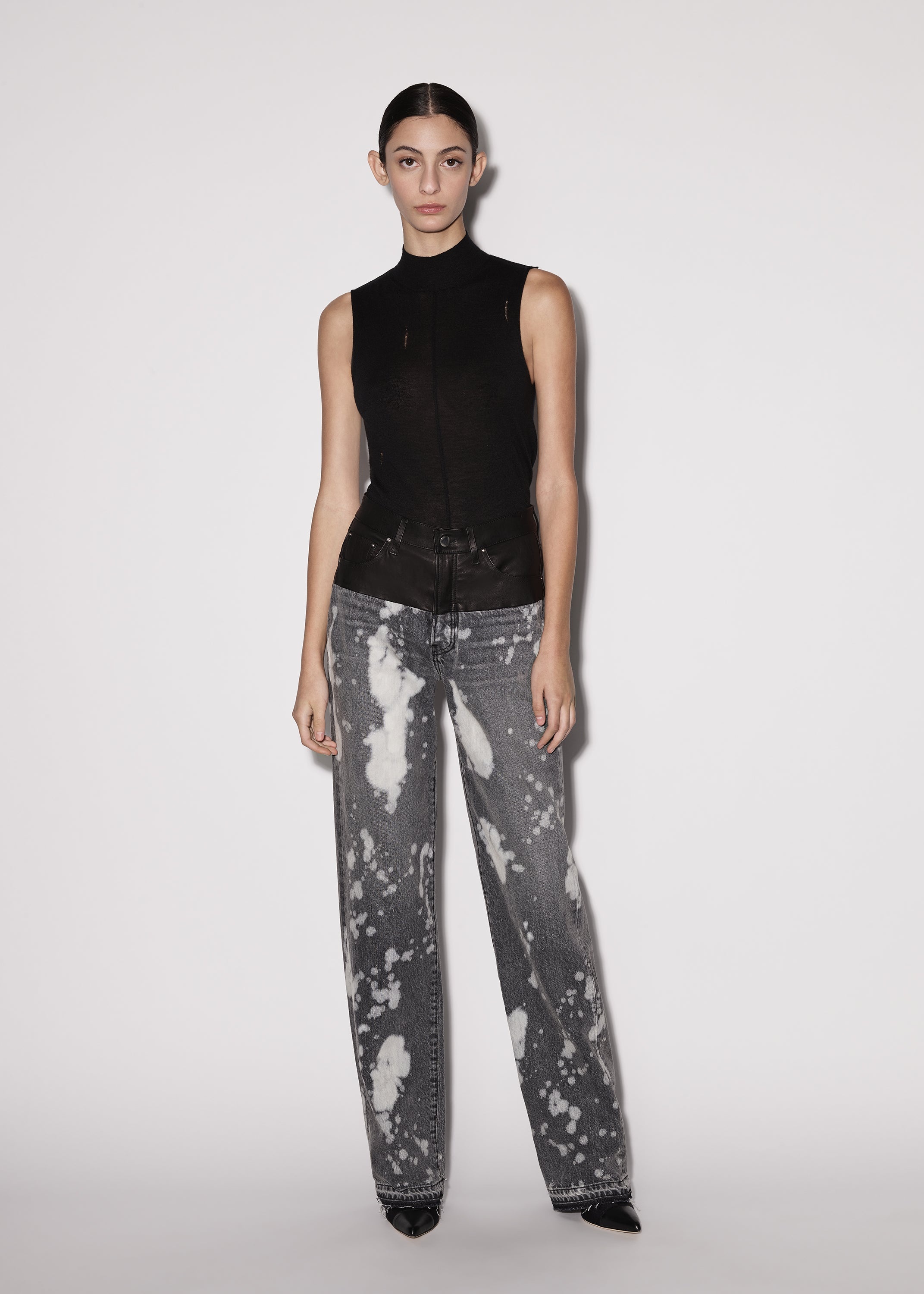 LEATHER HYBRID WIDE JEAN - 2