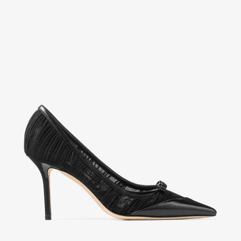 Love Mesh 85 Black Spazzolato and Ruched Mesh Pumps 1