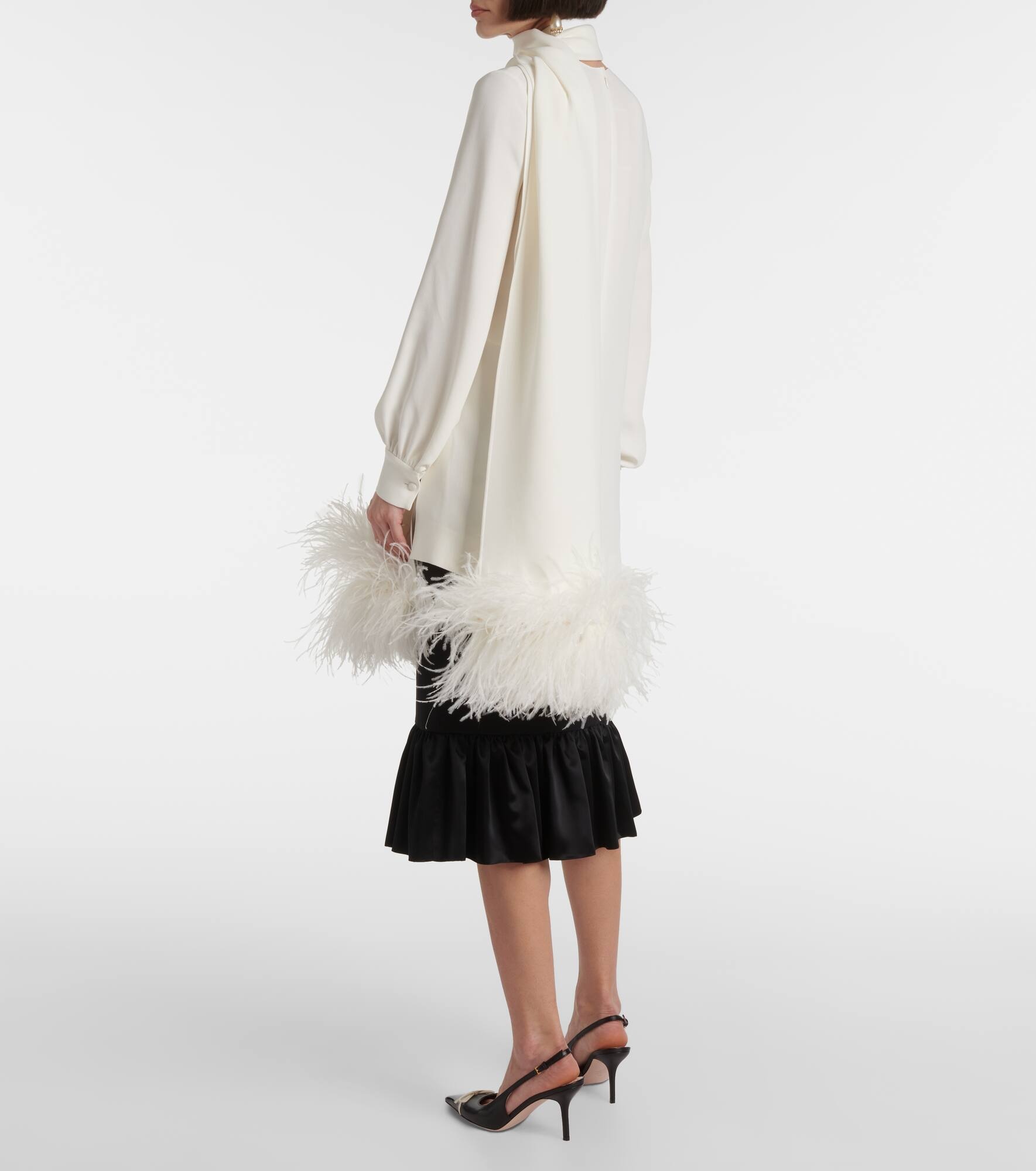 Feather-trimmed silk top - 3