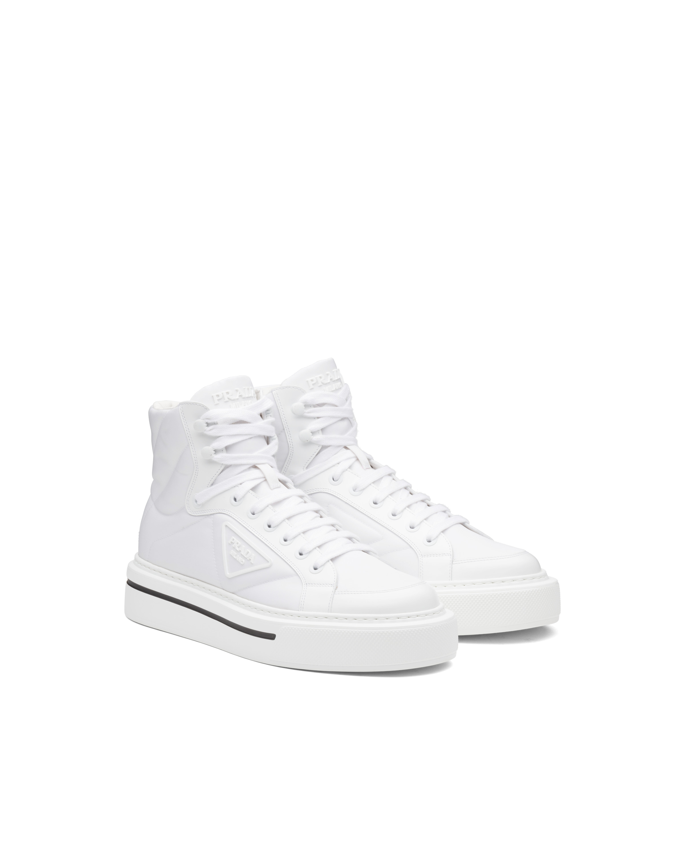 Prada Macro Re-Nylon and brushed leather high-top sneakers - 1