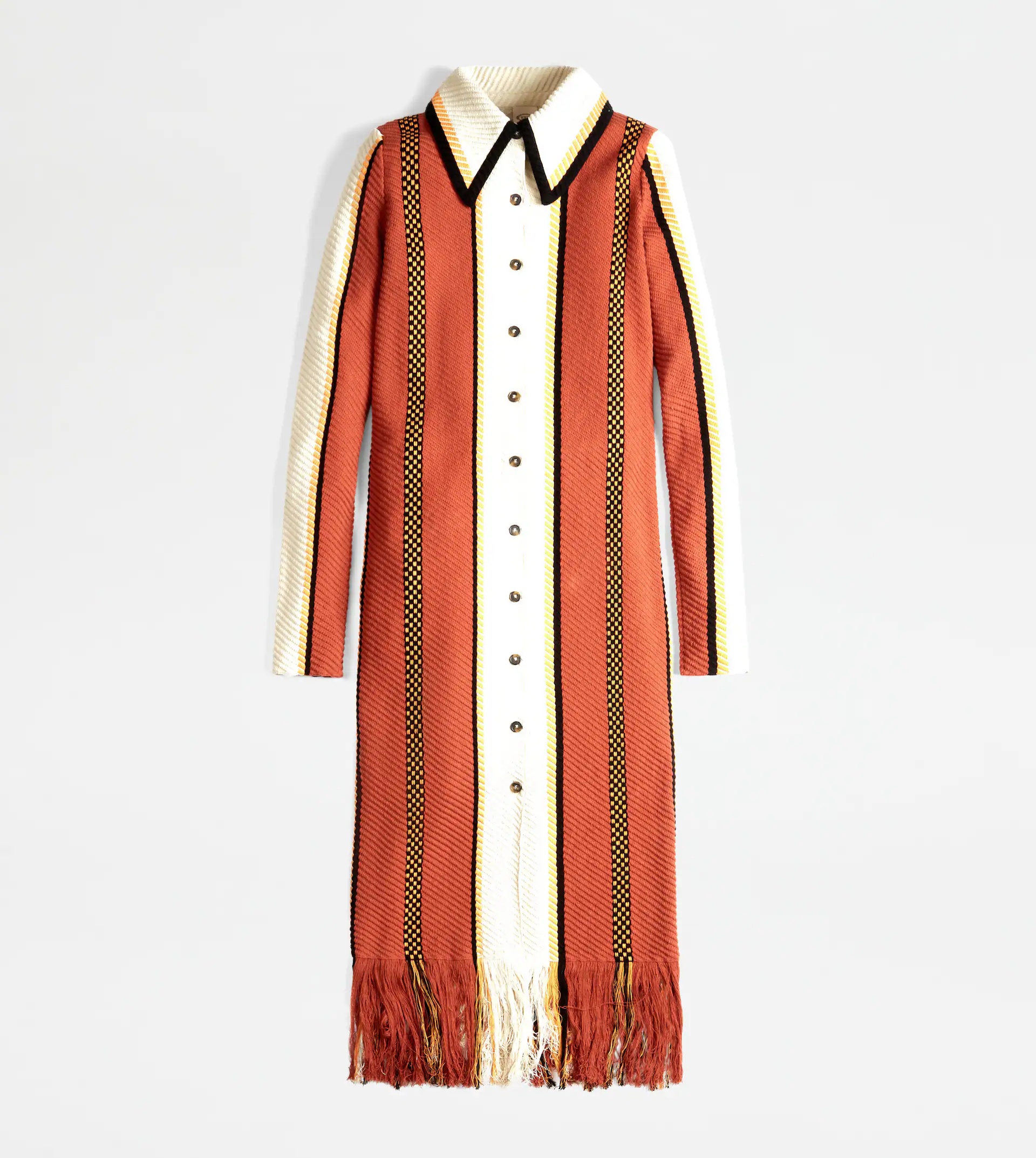 MAXI CARDIGAN IN COTTON WITH FRINGES - OFF WHITE, ORANGE, YELLOW - 1