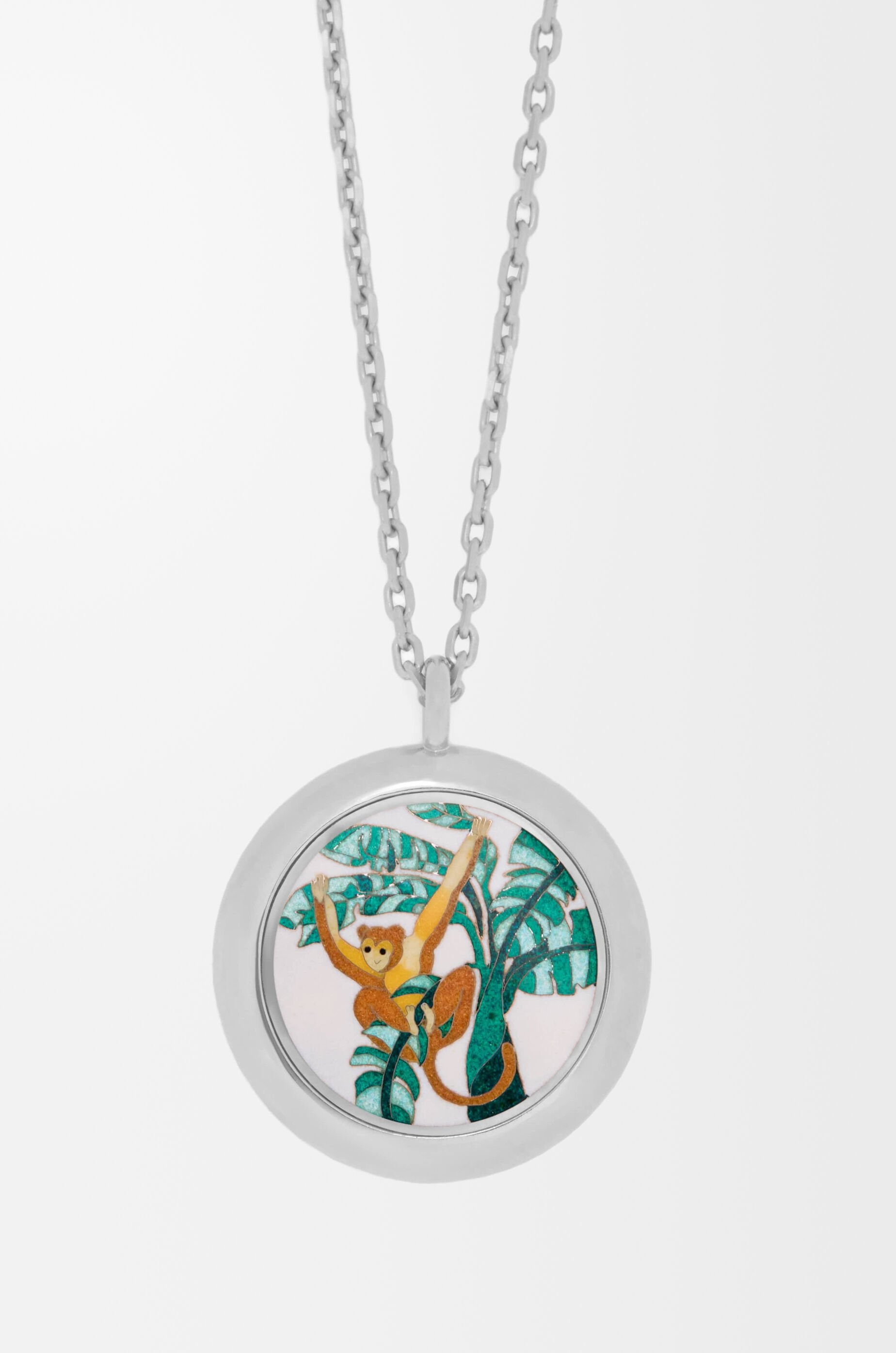 Monkey cloisonné necklace in sterling silver - 3