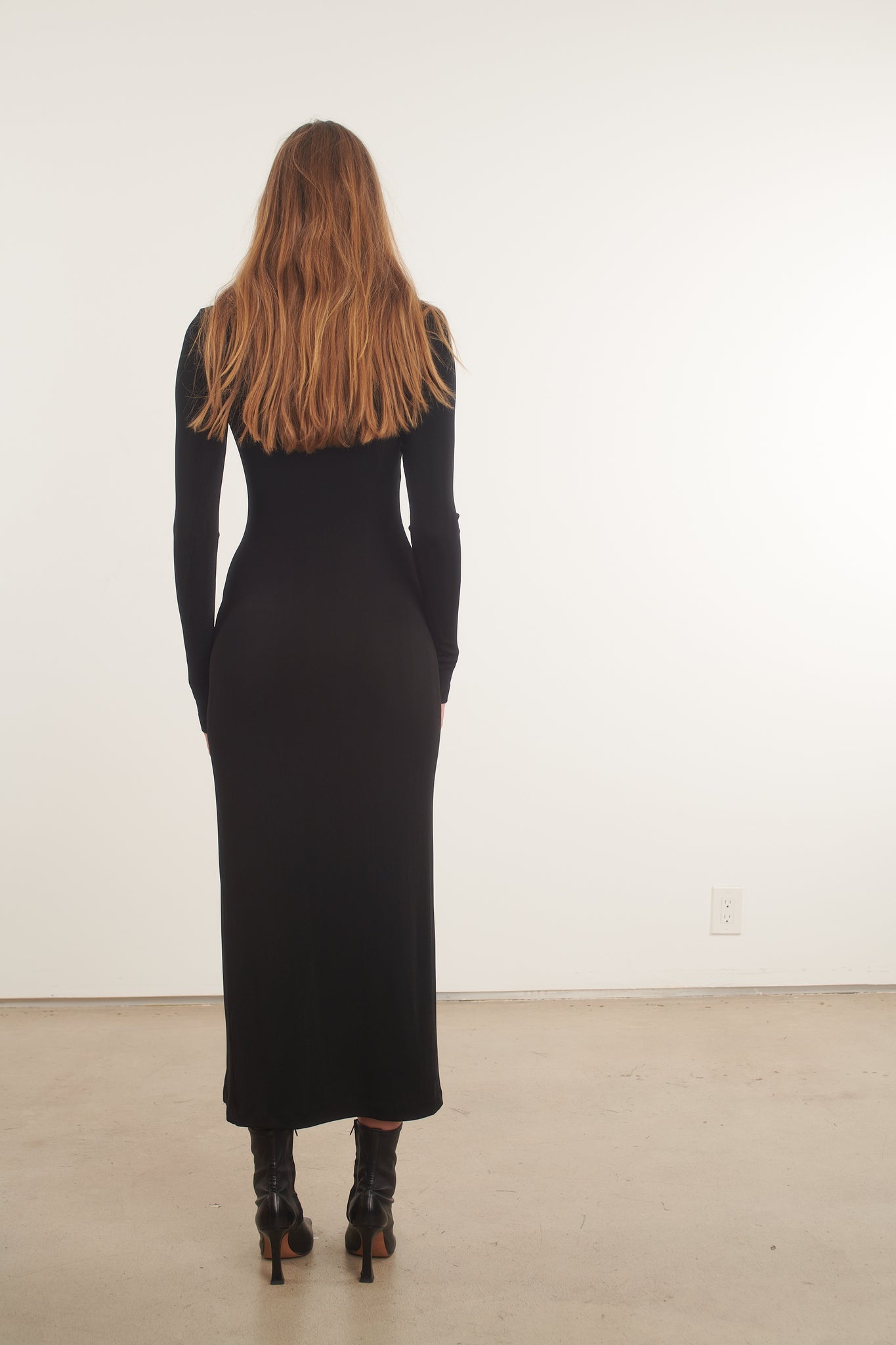 BLACK SLINKY MOCK NECK MAXI DRESS - 6