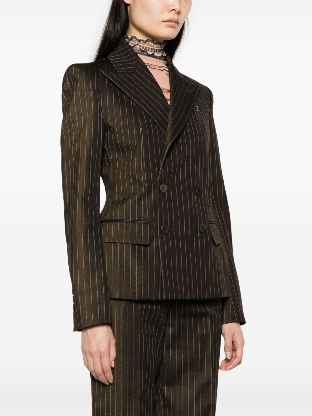 pinstriped double-breasted wool blend blazer - 3