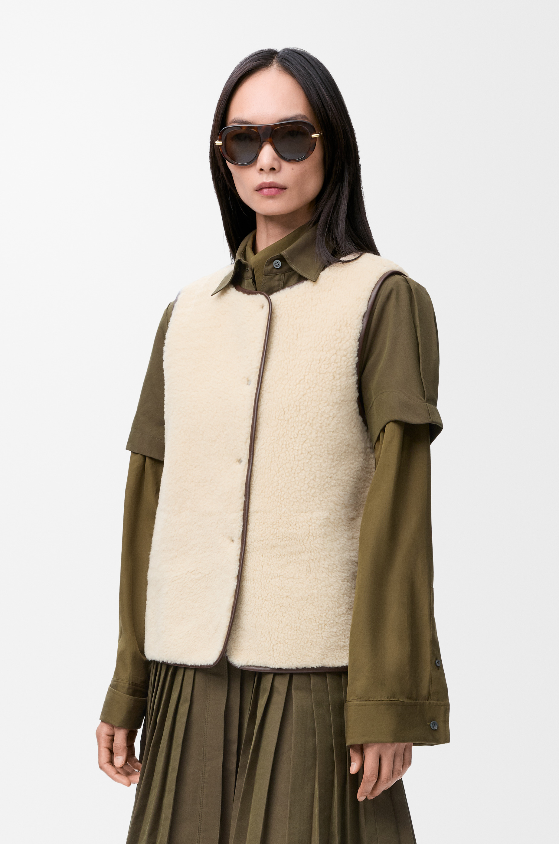 Puffer vest in shearling and cotton blend - 4