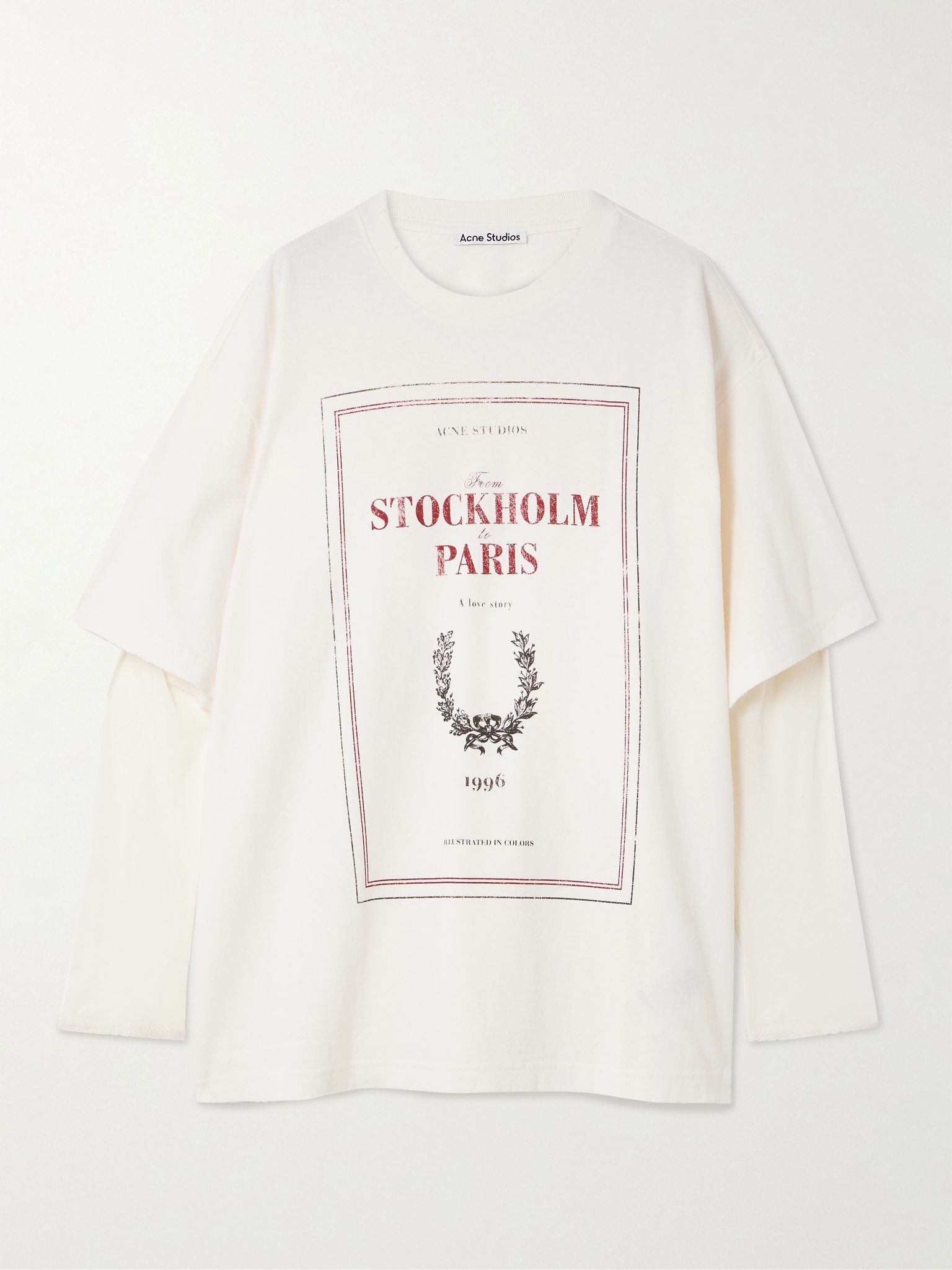 Layered mesh-trimmed cotton-jersey T-shirt Off-white - 1