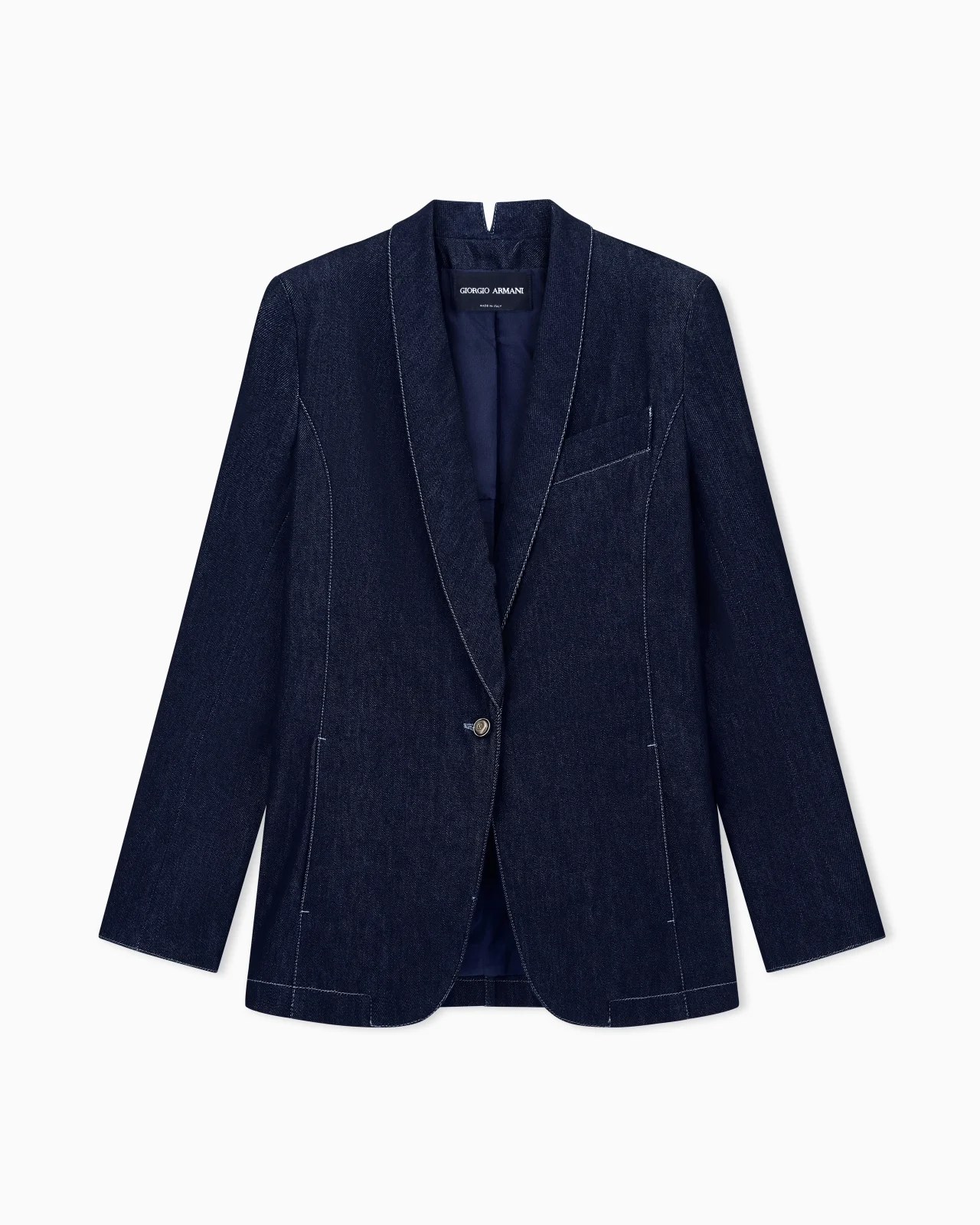 SLIM BLAZER WITH SHAWL LAPELS IN COTTON AND WOOL DENIM - 1