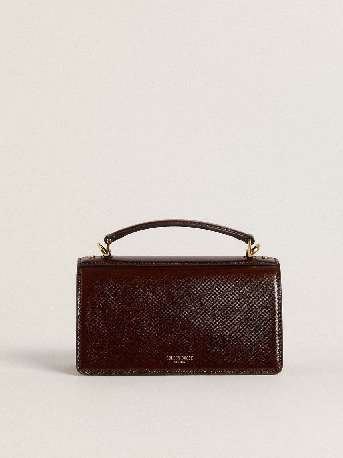 Small Venezia Bag in dark brown laminated leather with gold details - 4