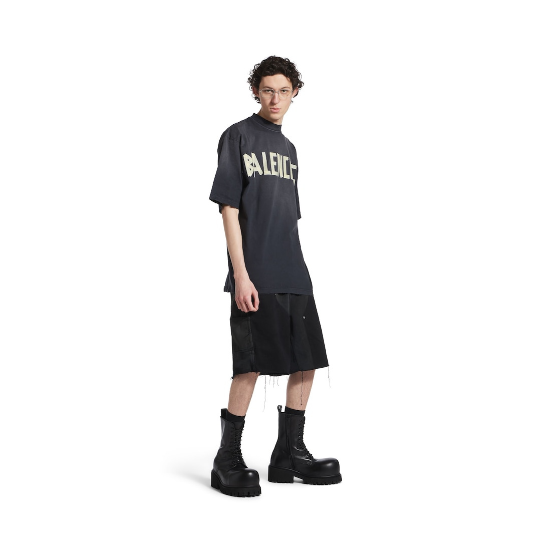 Tape Type T-shirt Medium Fit in Black Faded - 2