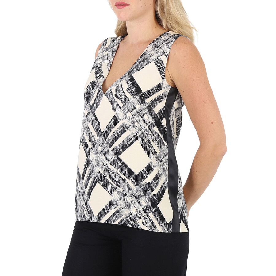 Burberry Ladies Check Print Wool Silk V-back Top - 4