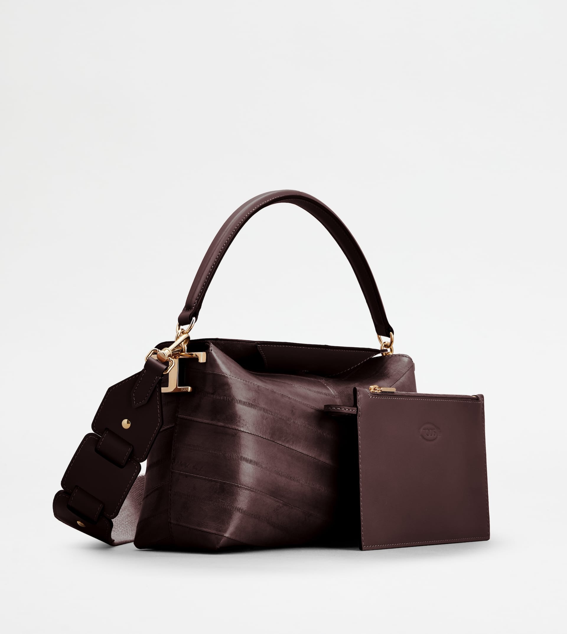 TOD'S T CASE SHOULDER BAG IN EEL LEATHER MINI - BROWN - 3