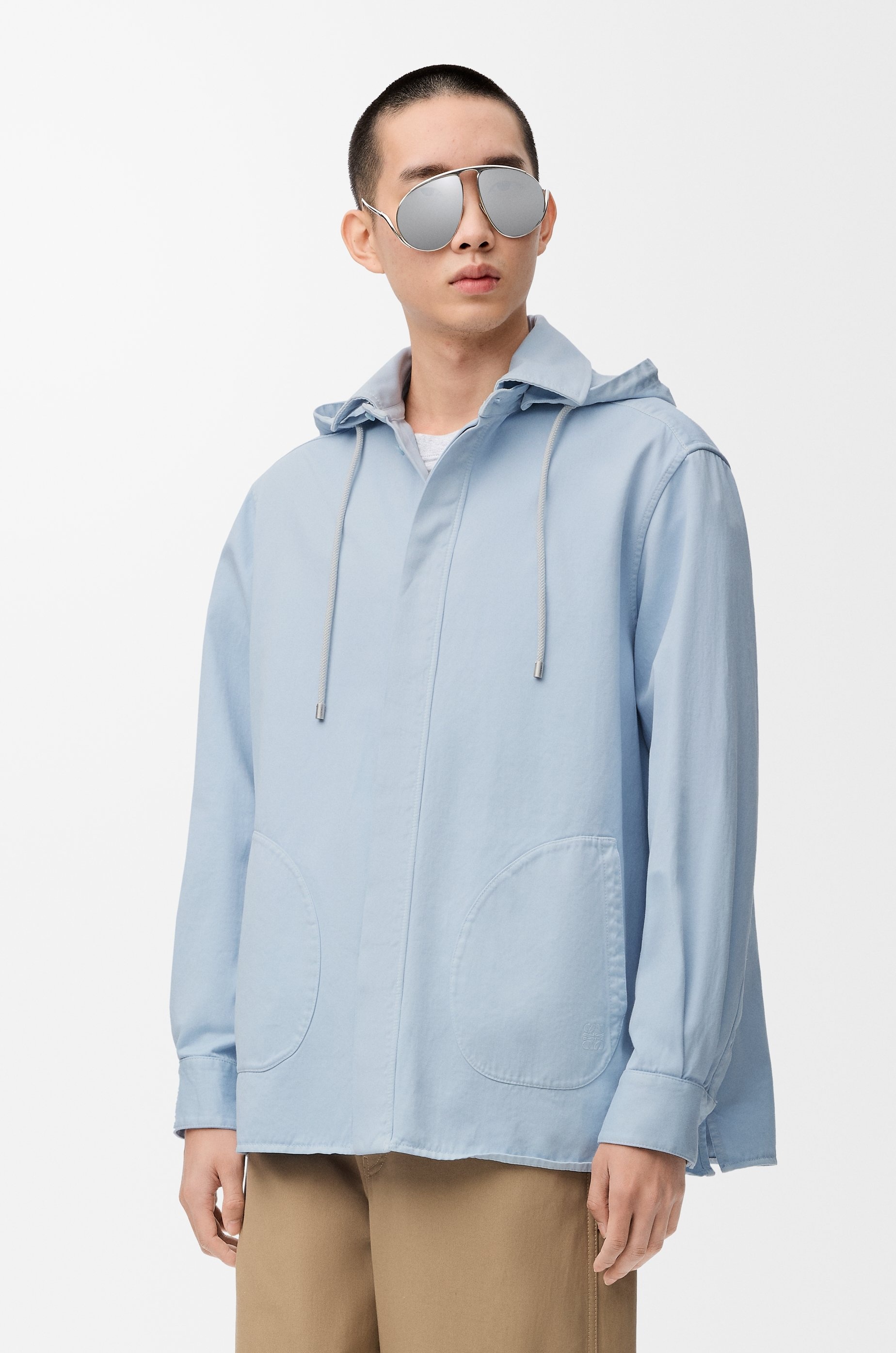 Hooded overshirt in cotton - 3