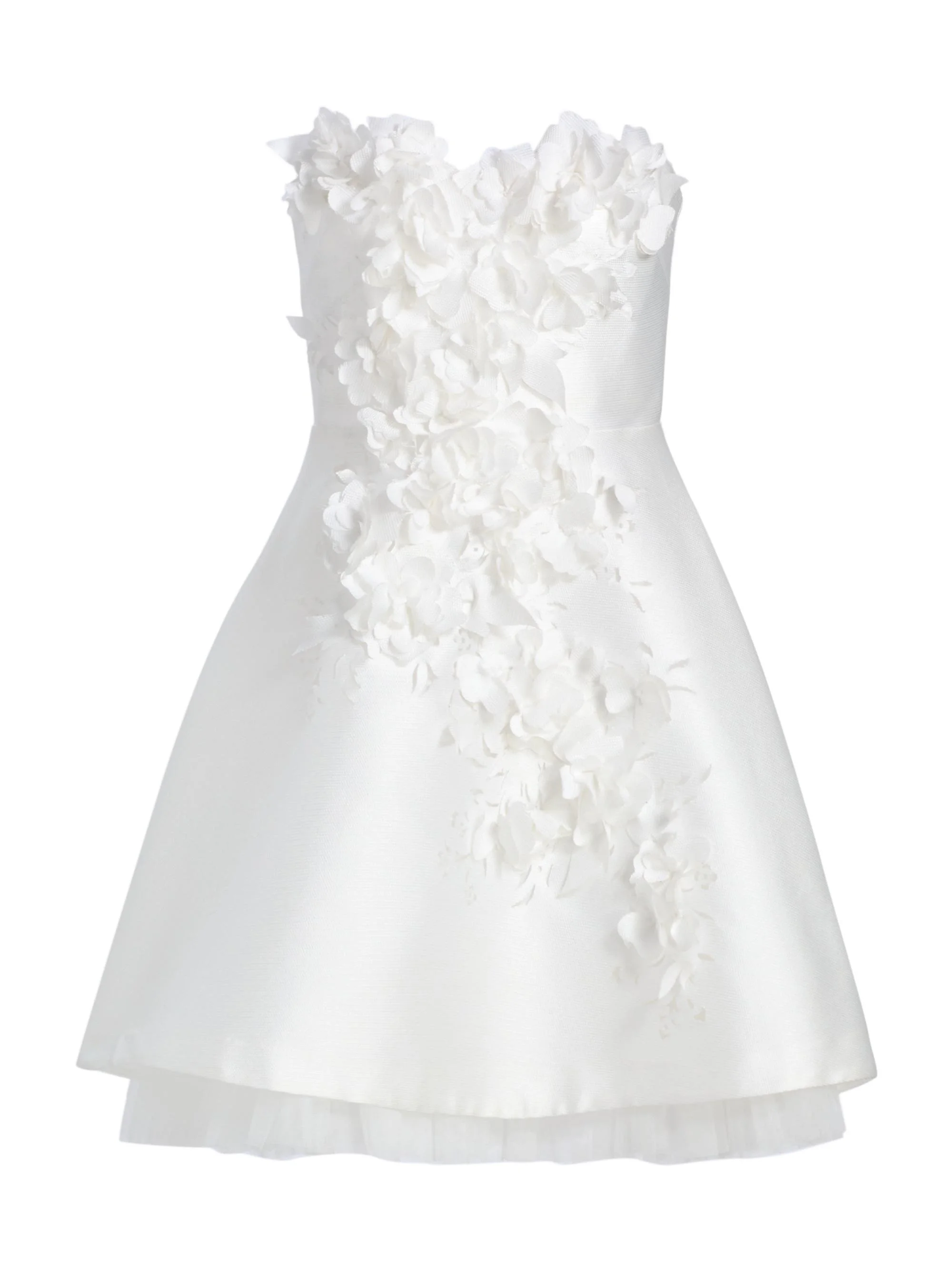 Women's Floral Appliqué Strapless Cocktail Dress - Light Ivory - 1