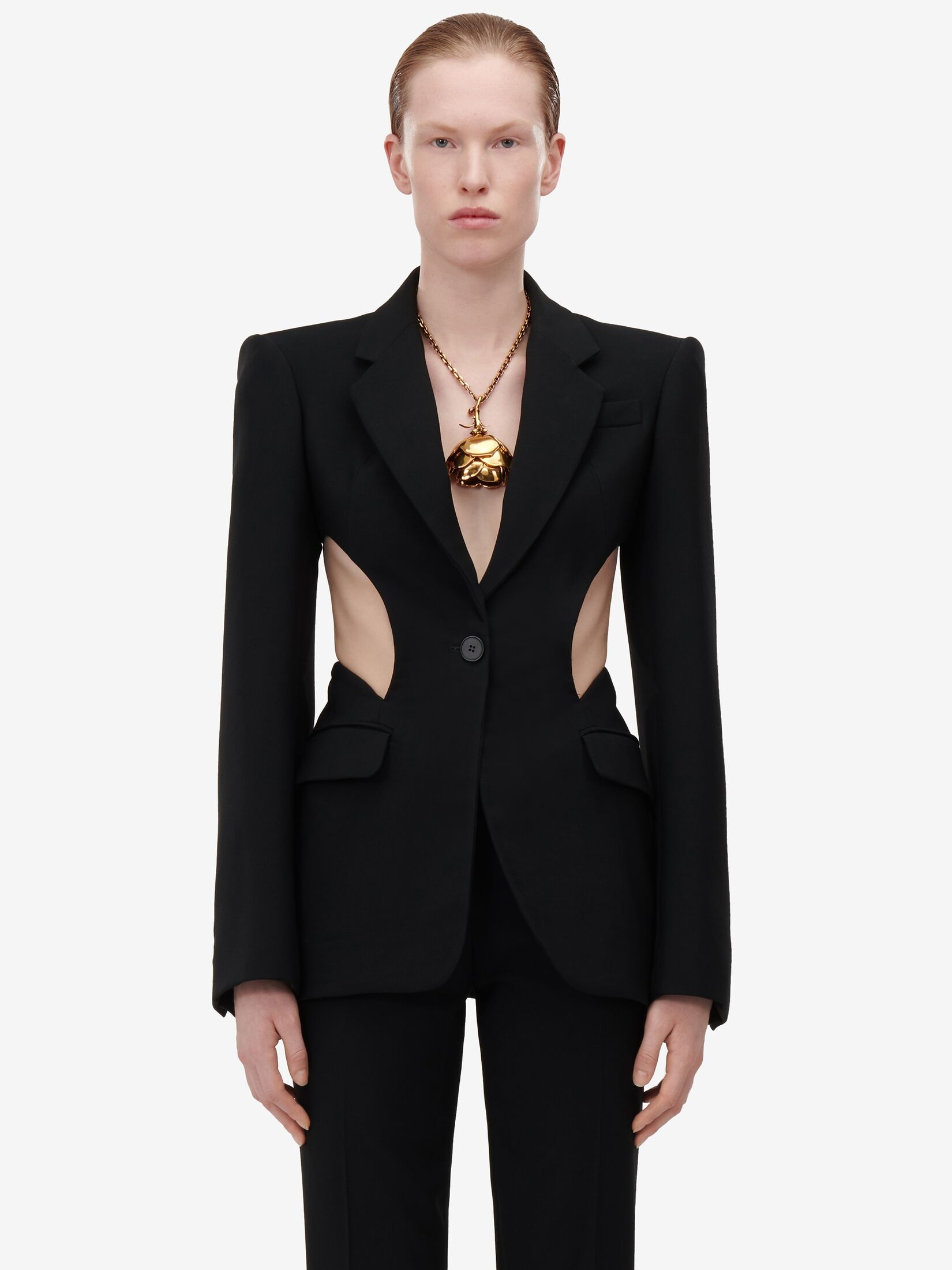Women's Slashed Single-breasted Jacket in Black - 5