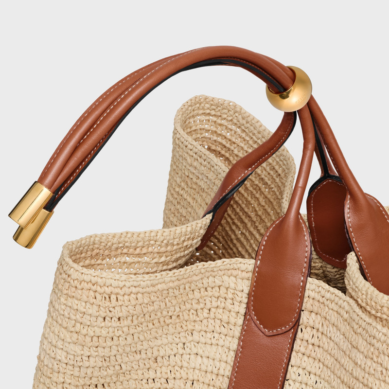 LARGE DROP BUCKET BAG IN RAFFIA AND CALFSKIN 4