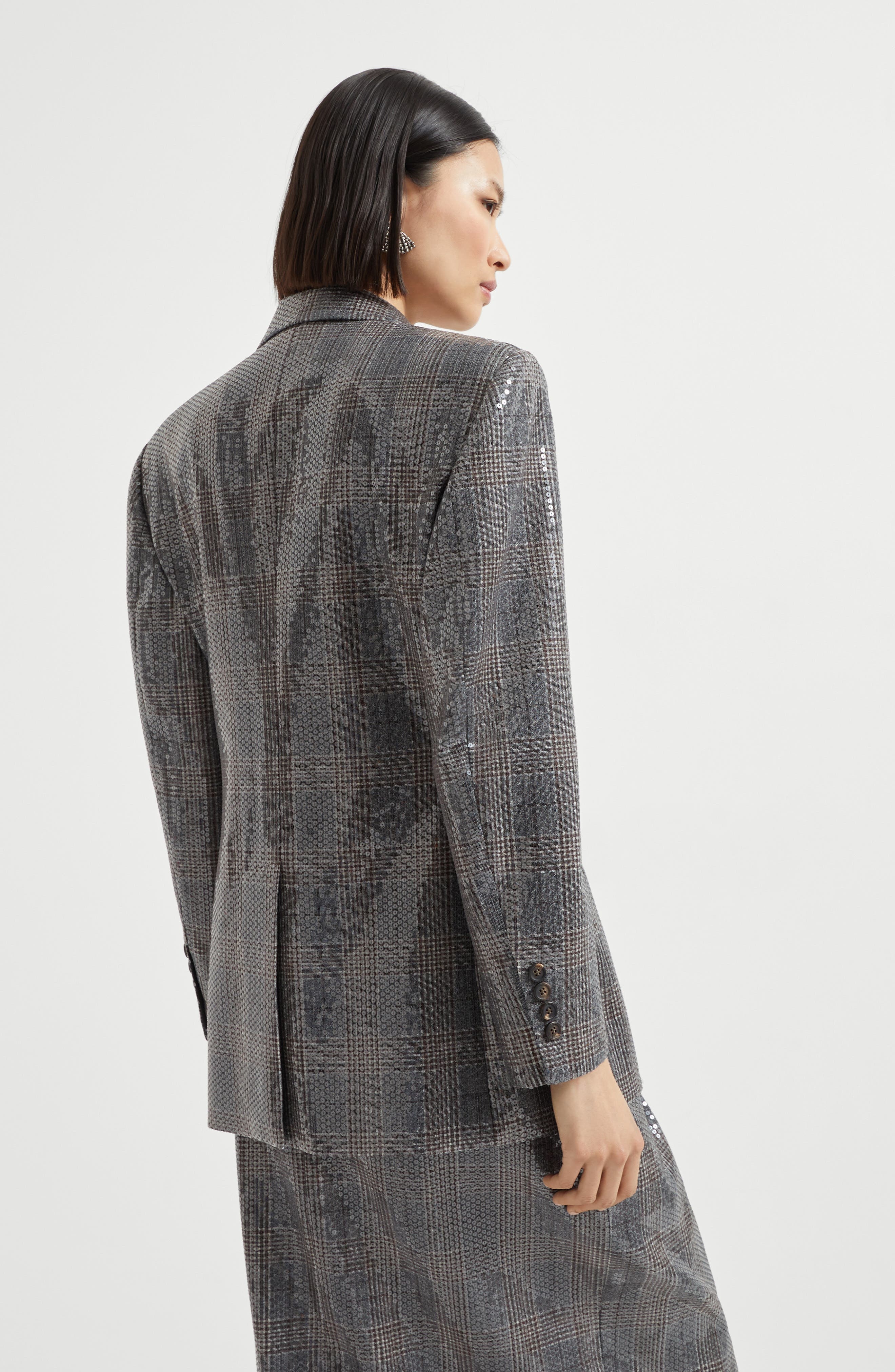 Brunello Cucinelli Prince of wales blazer with embroidery in Anthracite at Nordstrom - 3