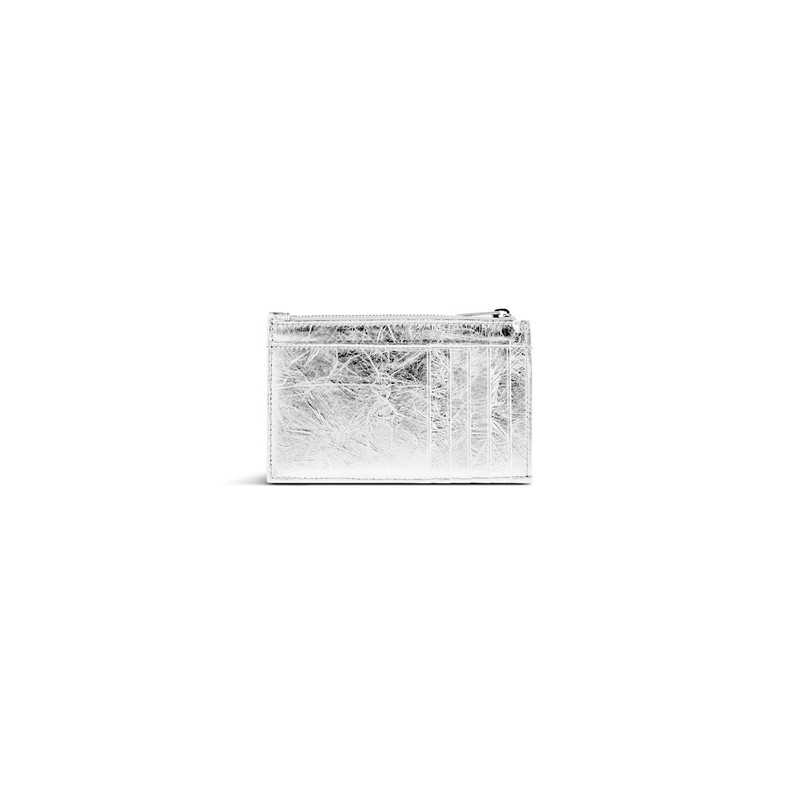 BALENCIAGA Women's Crush Long Coin And Card Holder Metallized Quilted in Silver outlook