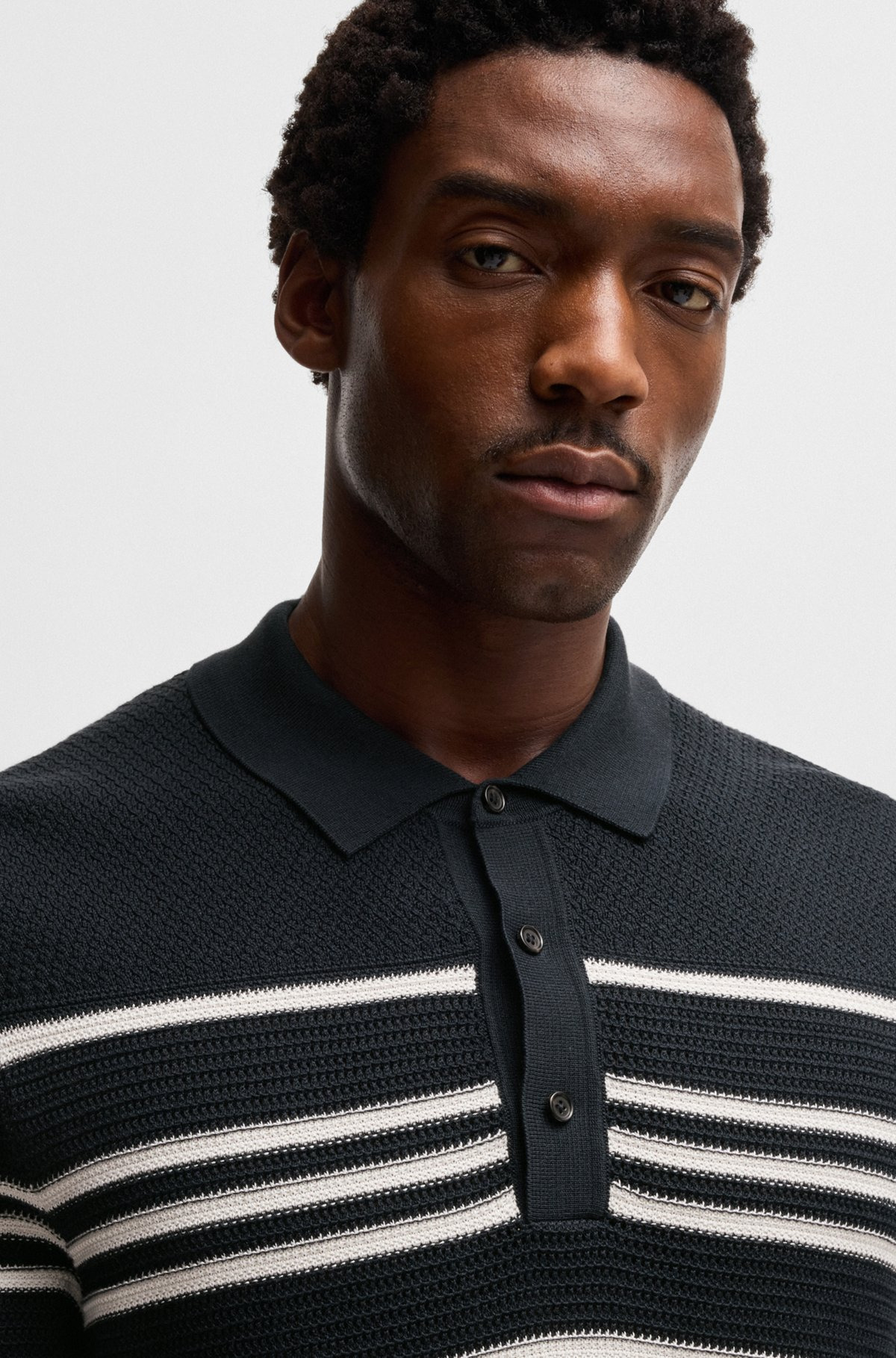 KNIT POLO IN SILK AND COTTON WITH STRIPE DETAILS - 3