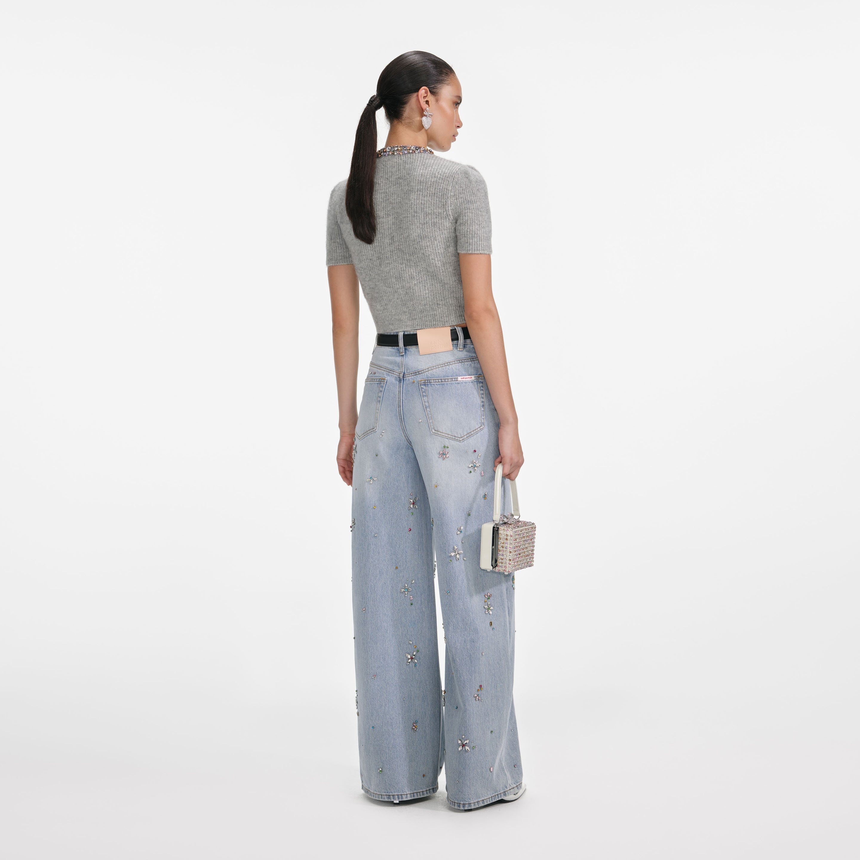 Grey Embellished Trim Knit Top - 3